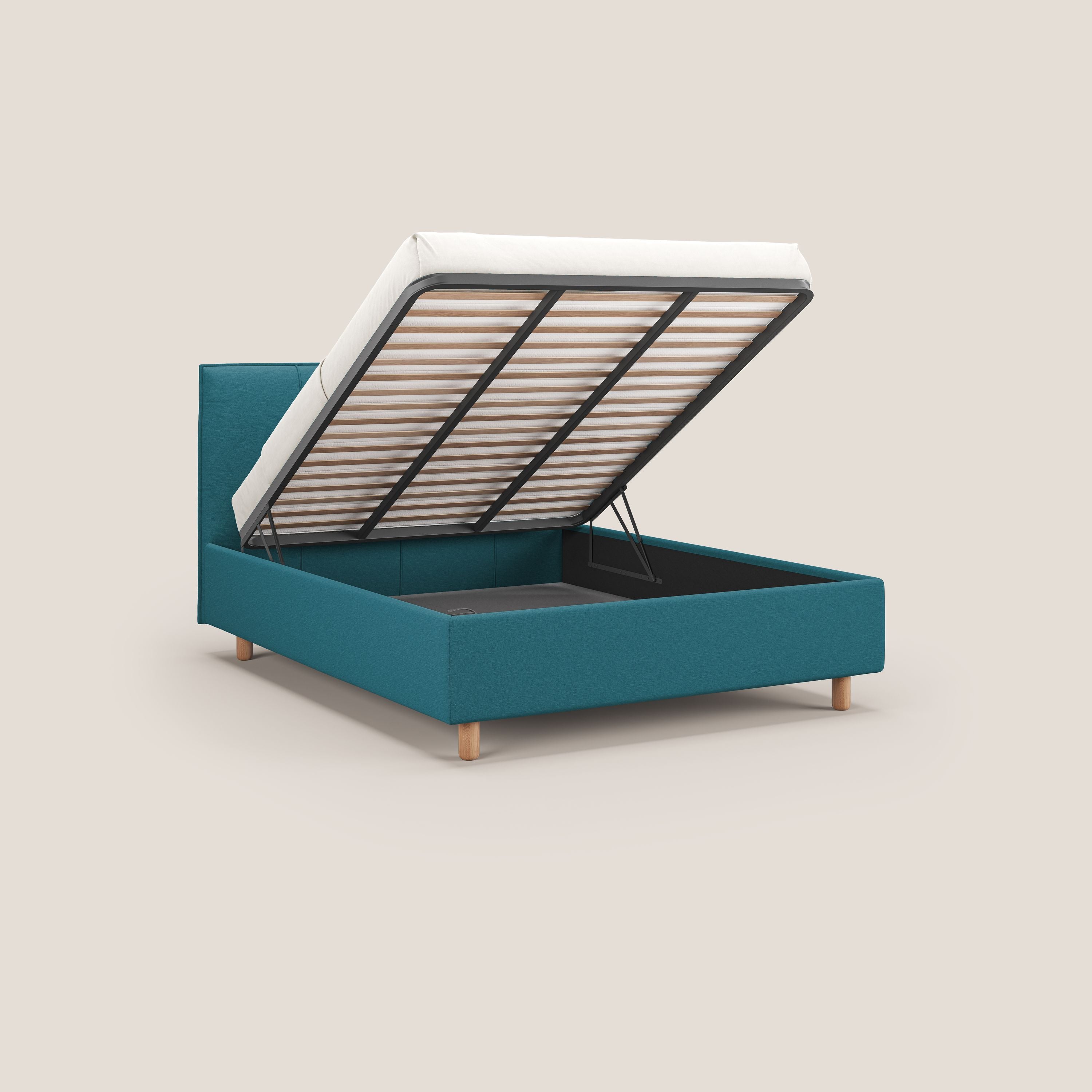 Lothar letto contenitore maxi dalle dimensioni contenute in tessuto impermeabile T13 azzurro - divani.store