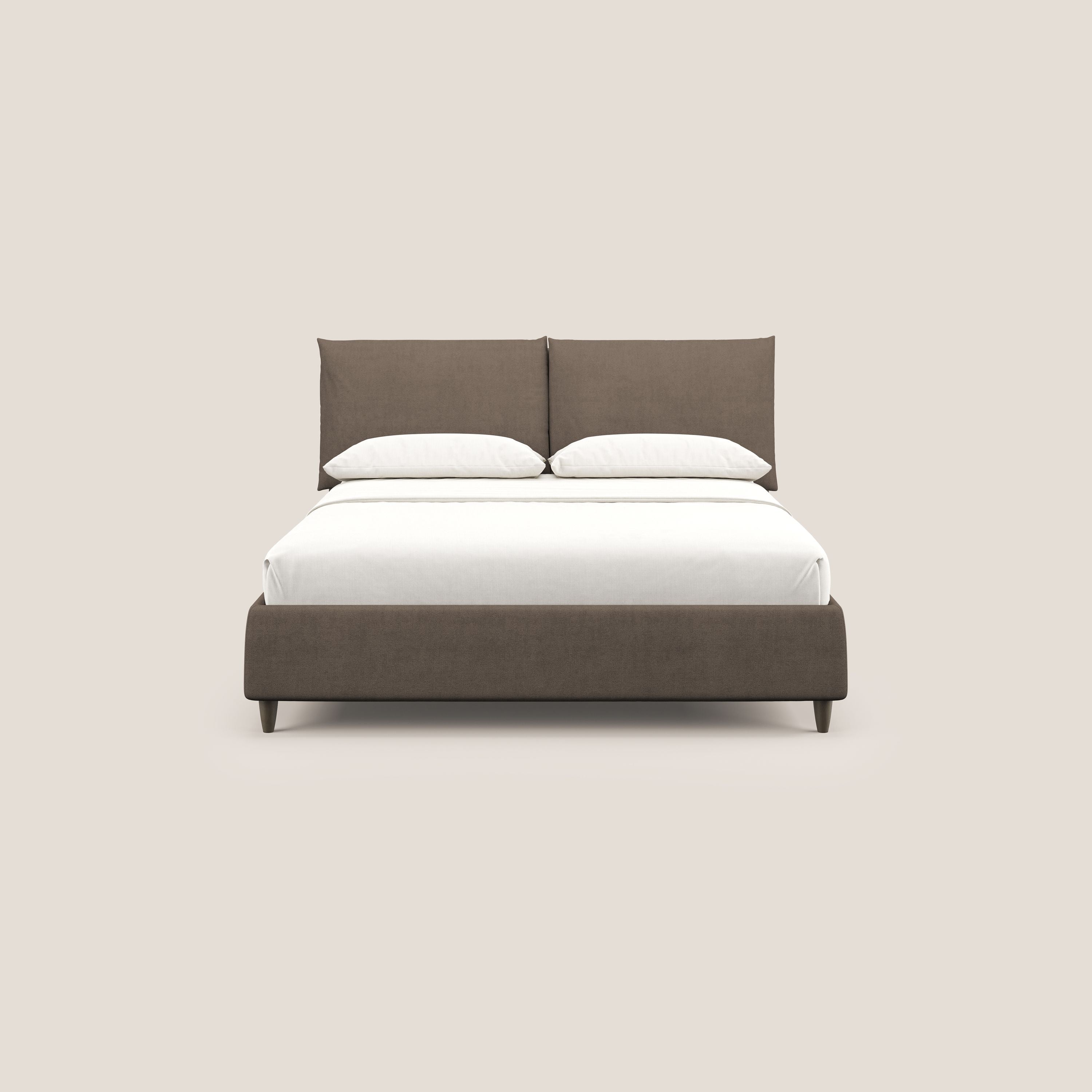 Mariana letto imbottito contenitore con cuscini in tessuto impermeabile T02 marrone - divani.store