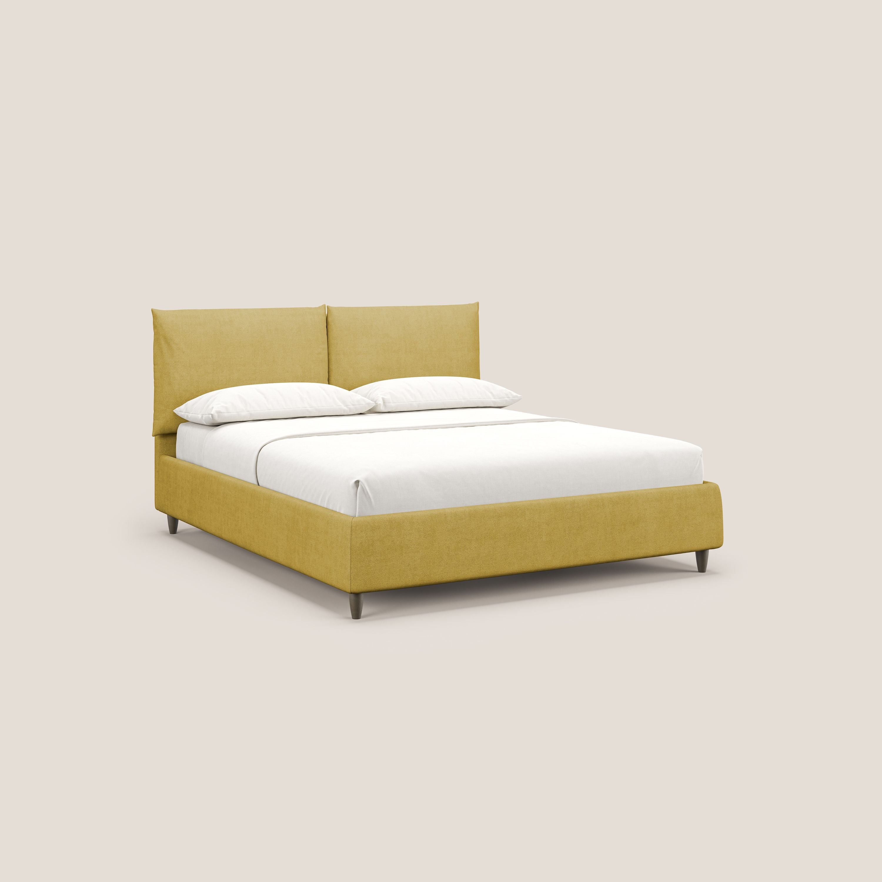 Mariana letto imbottito contenitore con cuscini in tessuto impermeabile T02 giallo - divani.store