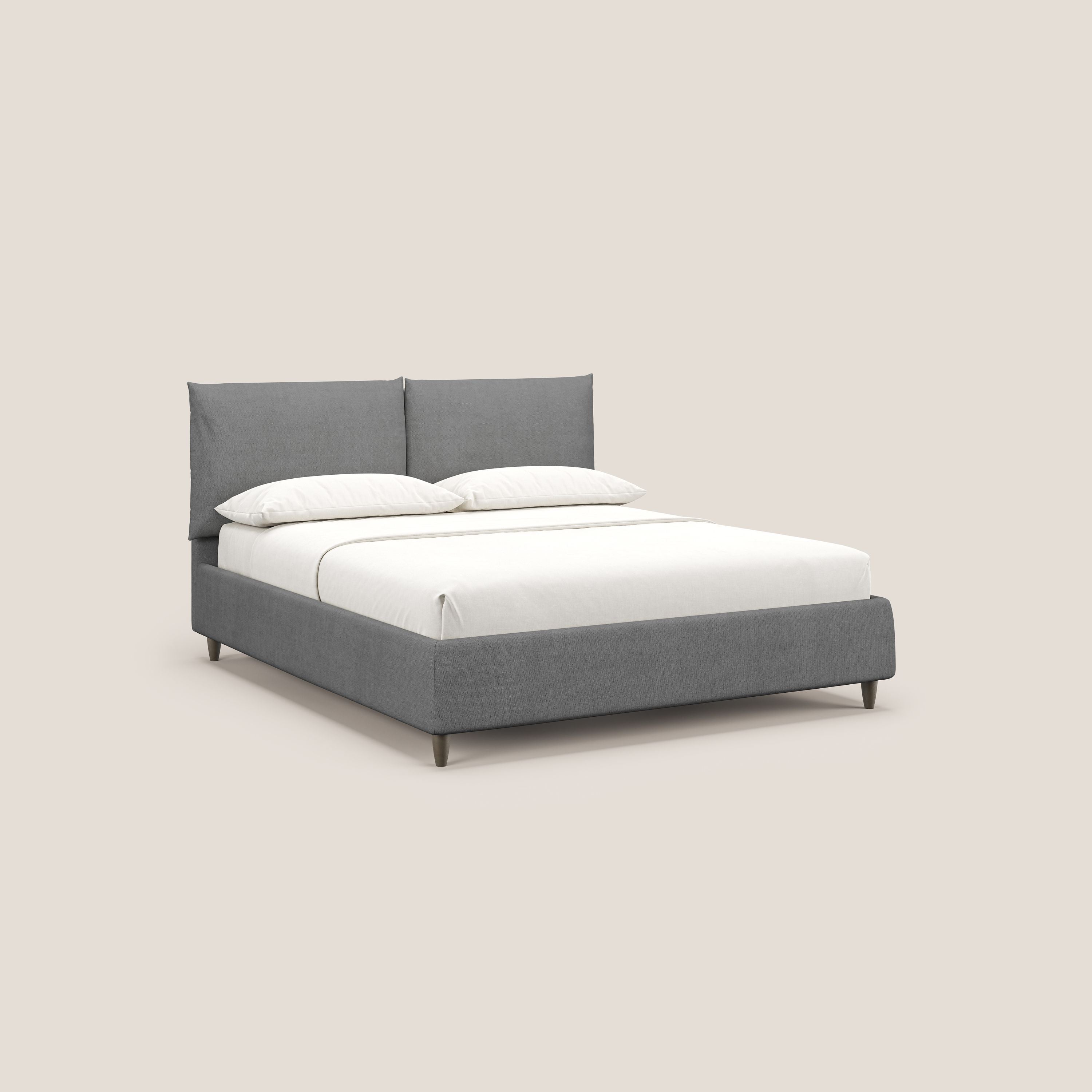 Mariana letto imbottito contenitore con cuscini in tessuto impermeabile T02 grigio - divani.store