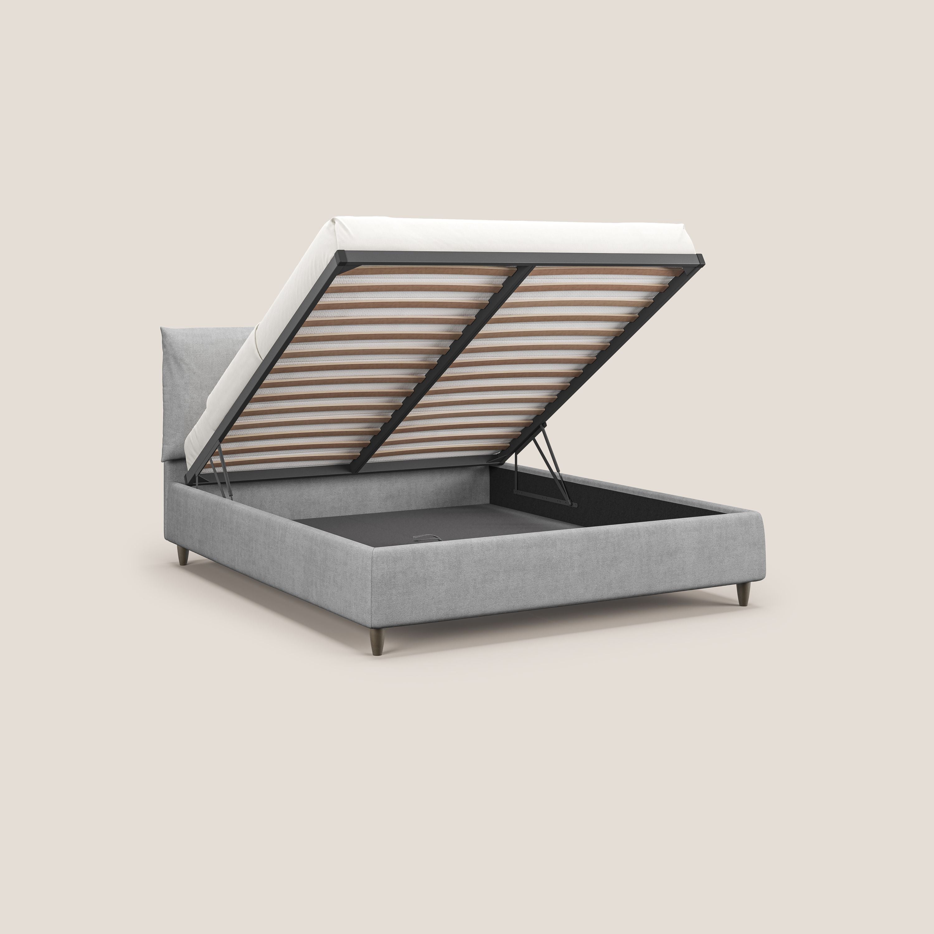 Mariana letto imbottito contenitore con cuscini in tessuto impermeabile T02 grigio chiaro - divani.store
