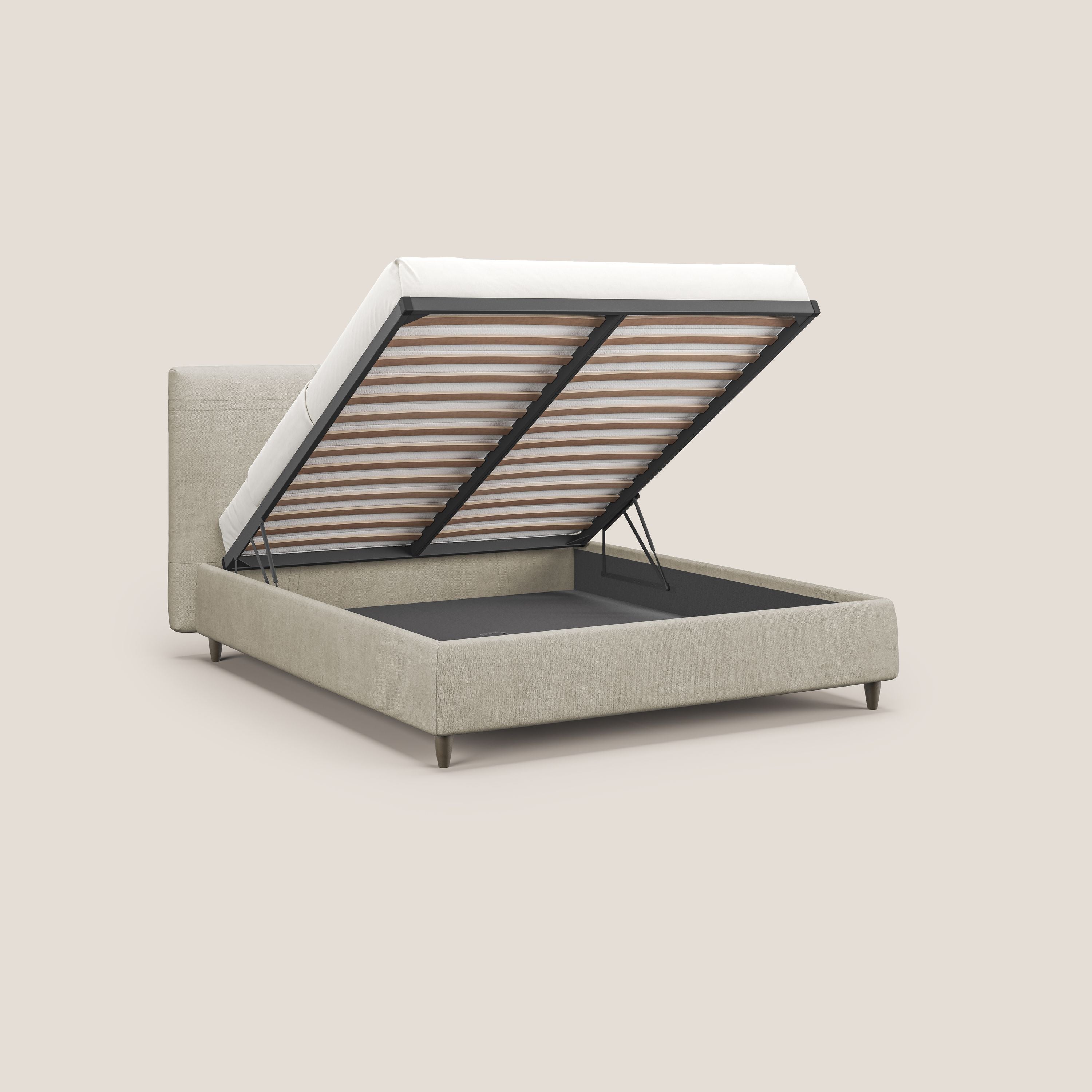 Martina letto imbottito contenitore in tessuto impermeabile T02 panna - divani.store