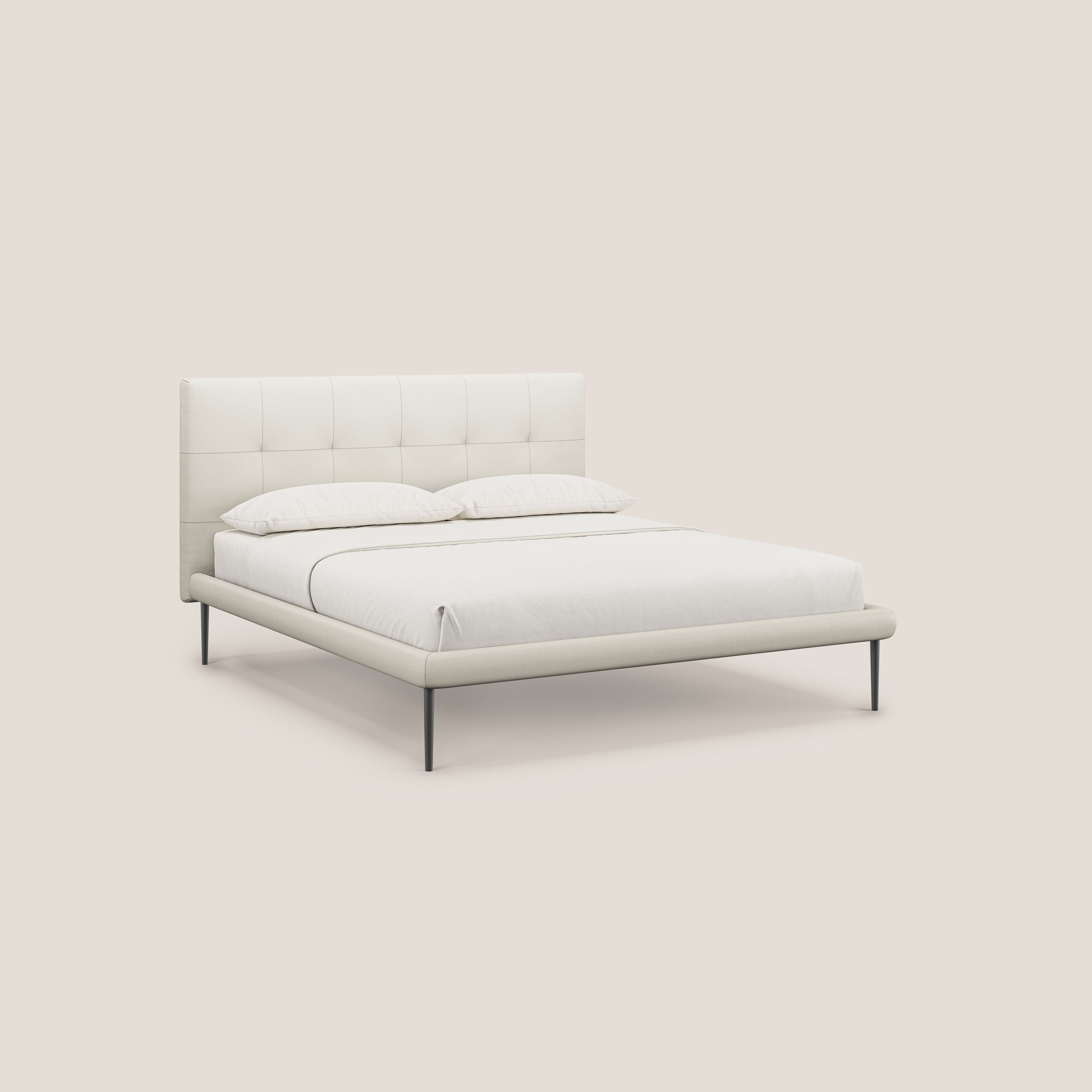 Midori letto imbottito trapuntato in ecopelle con piedini alti T04 bianco - divani.store