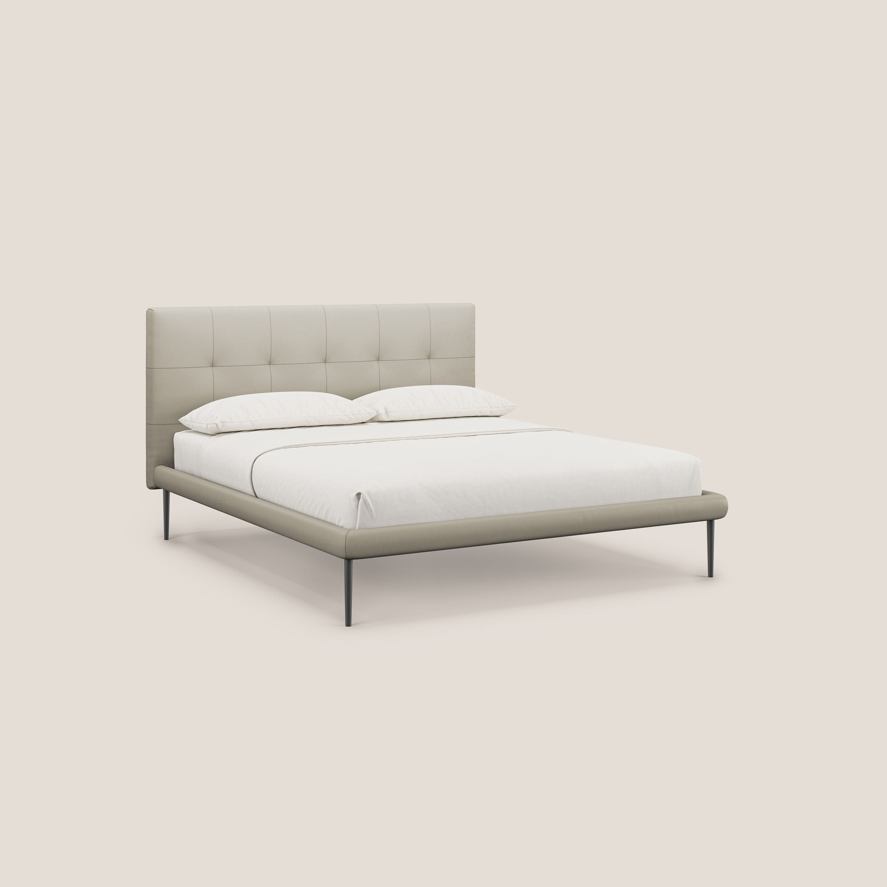 Midori letto imbottito trapuntato in ecopelle con piedini alti T04 tortora - divani.store