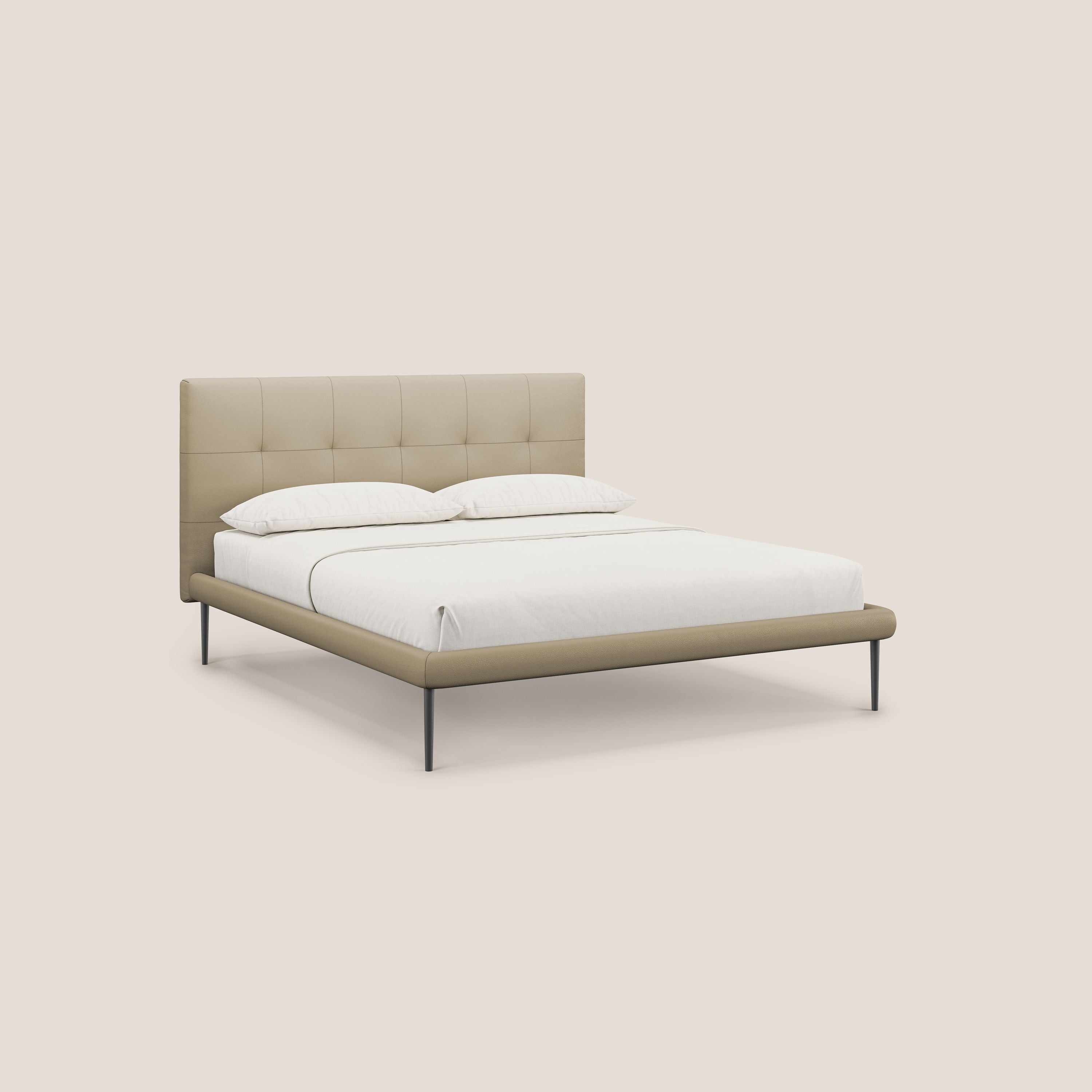 Midori letto imbottito trapuntato in ecopelle con piedini alti T04 beige - divani.store