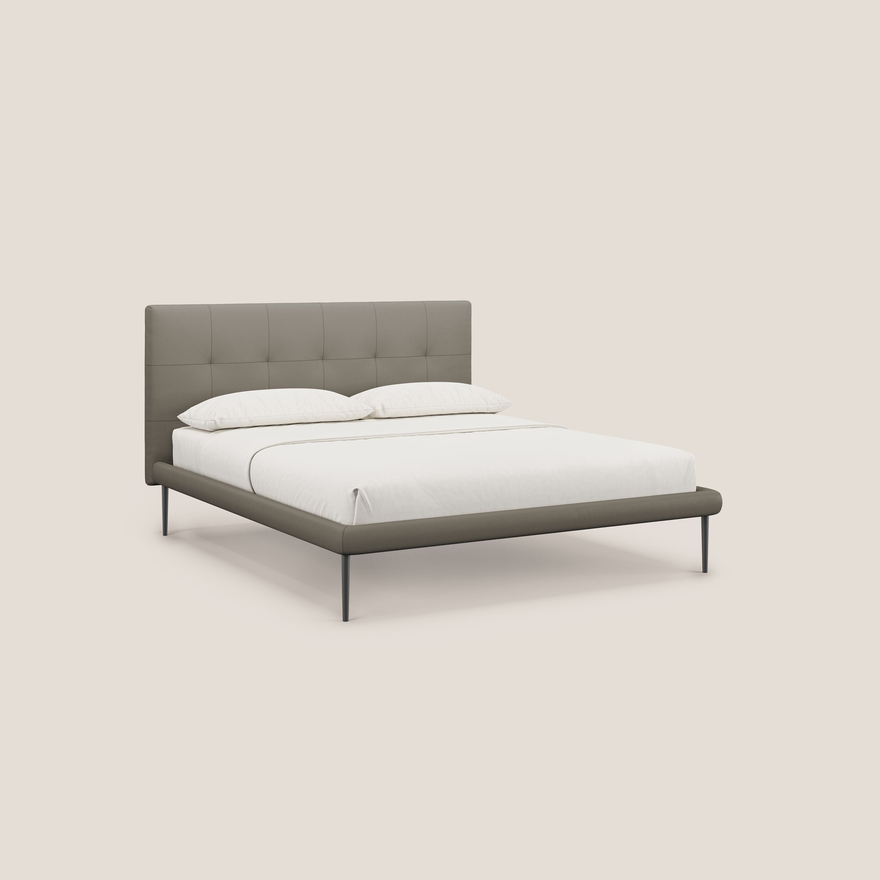Midori letto imbottito trapuntato in ecopelle con piedini alti T04 talpa - divani.store