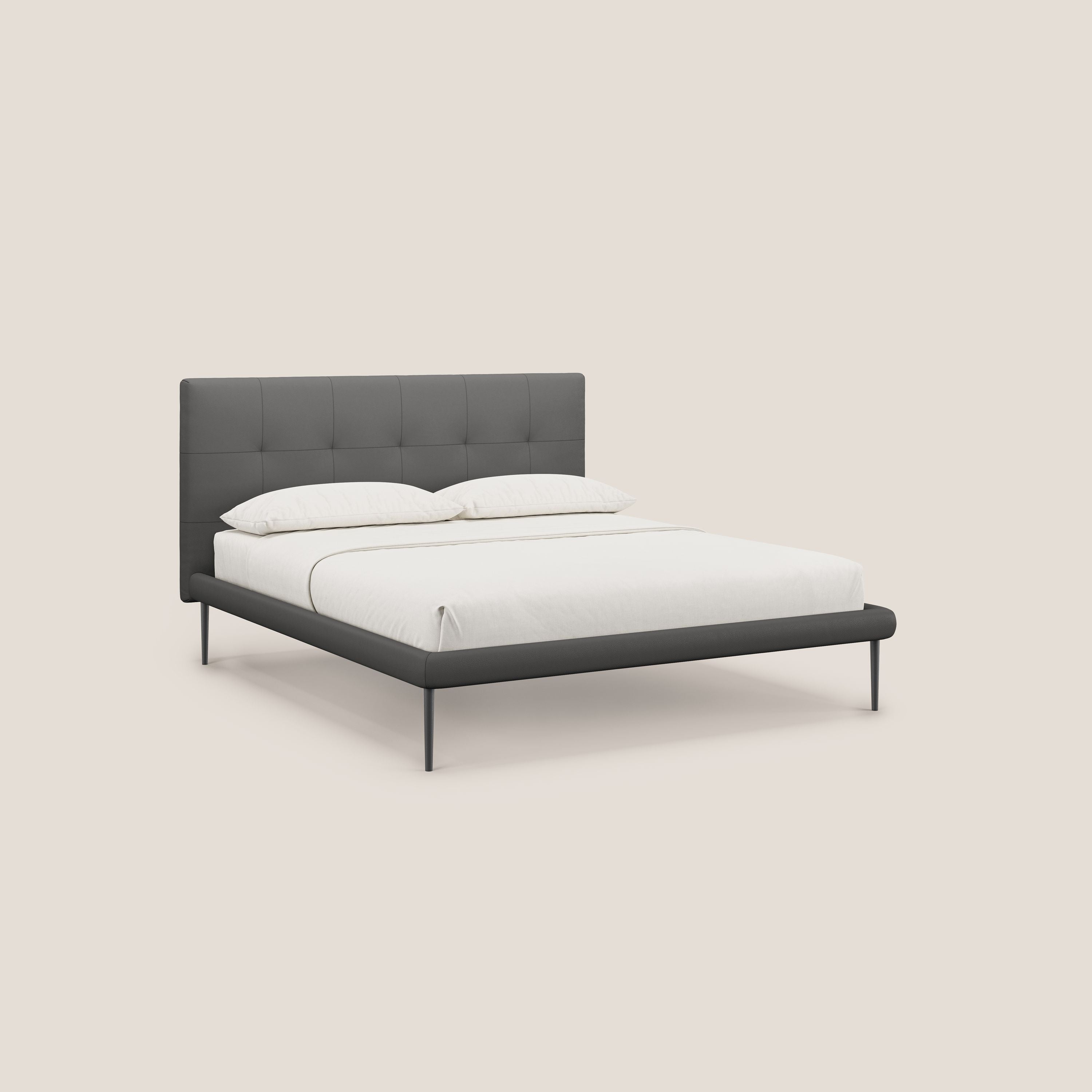 Midori letto imbottito trapuntato in ecopelle con piedini alti T04 antracite - divani.store