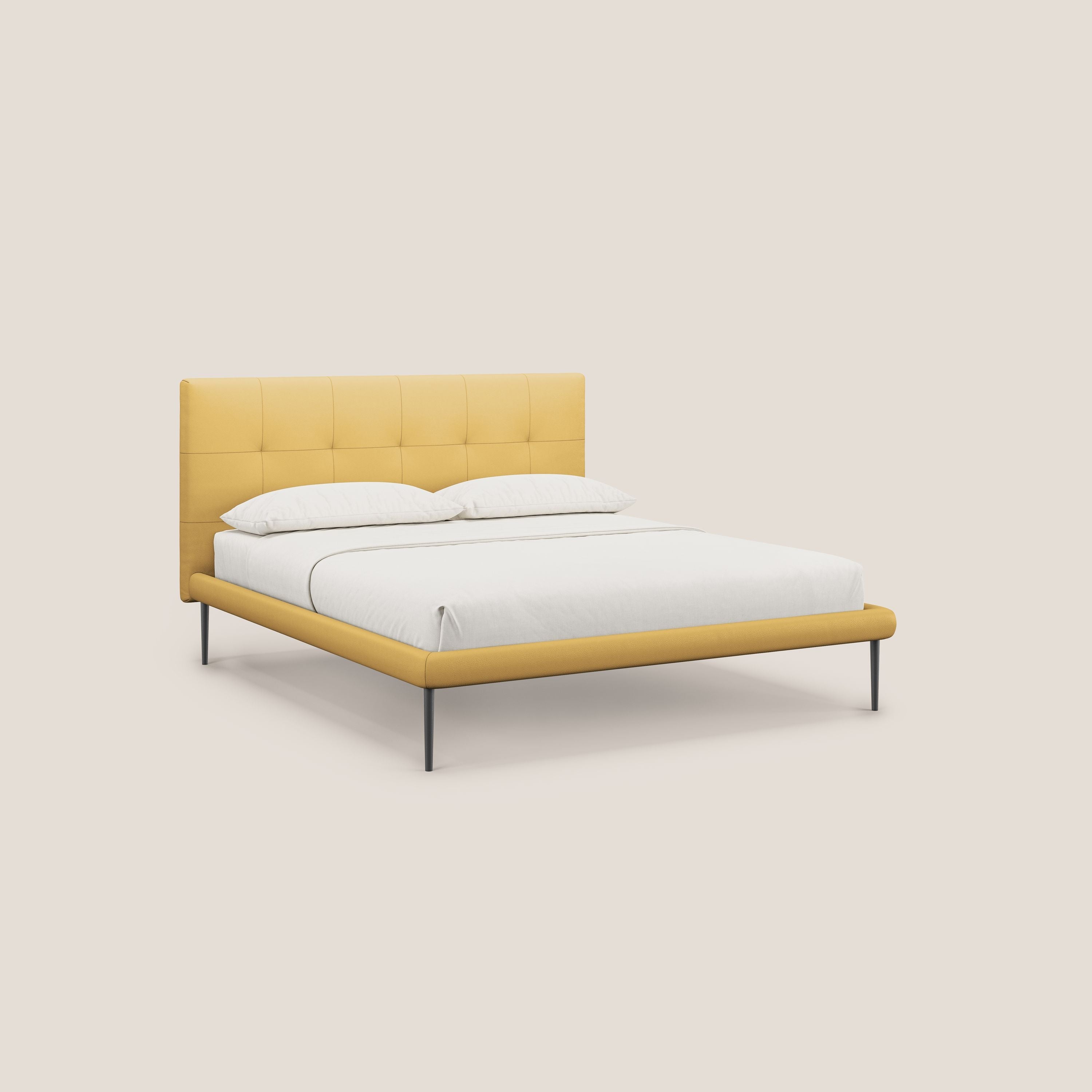 Midori letto imbottito trapuntato in ecopelle con piedini alti T04 giallo - divani.store