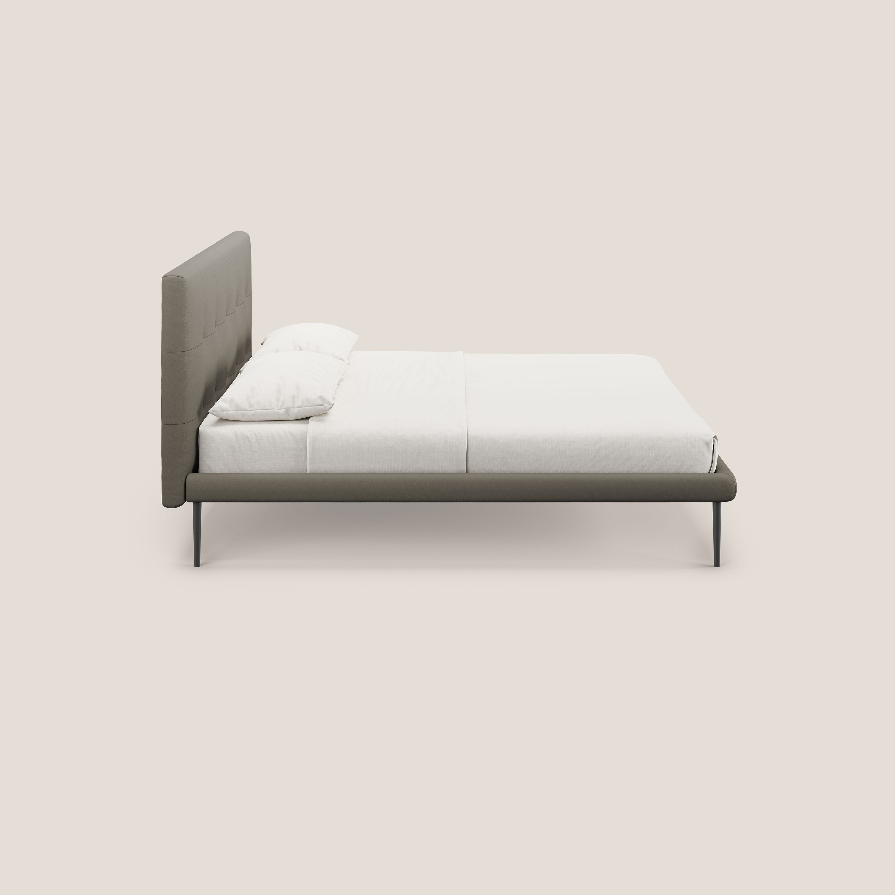 Midori letto imbottito trapuntato in ecopelle con piedini alti T04 talpa - divani.store