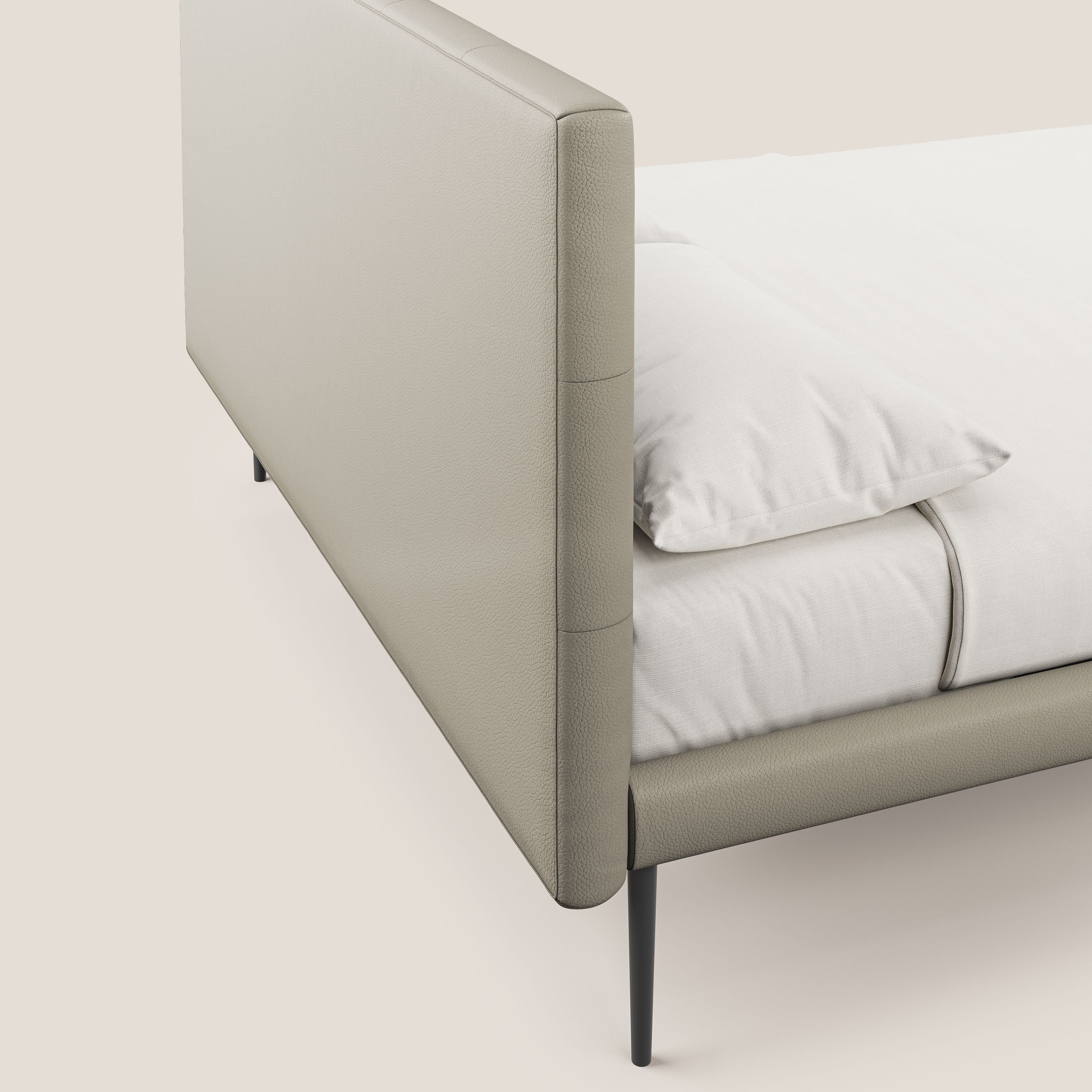 Midori letto imbottito trapuntato in ecopelle con piedini alti T04 tortora - divani.store