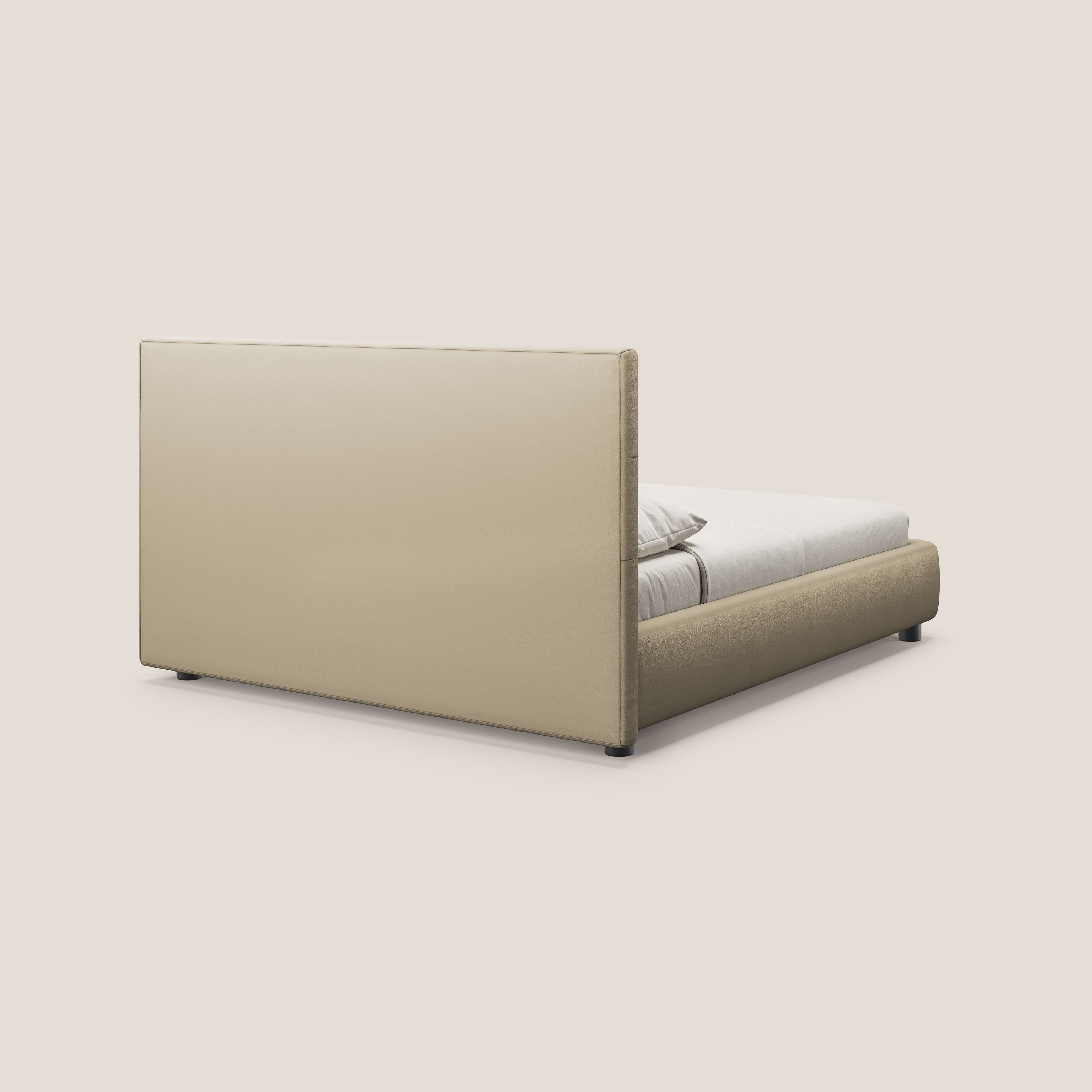 Minato letto imbottito contenitore con testata trapuntata in ecopelle impermeabile T04 panna - divani.store