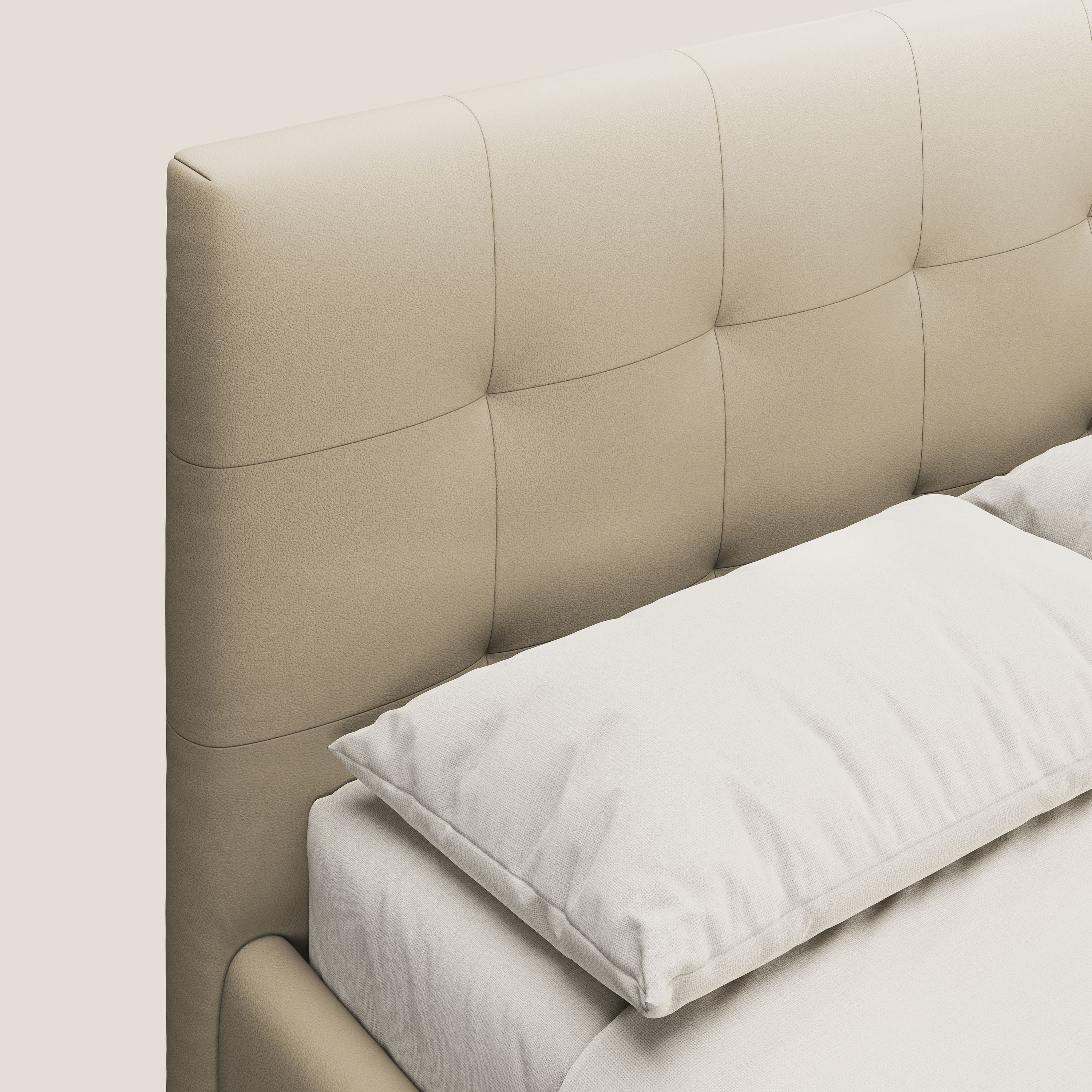 Minato letto imbottito contenitore con testata trapuntata in ecopelle impermeabile T04 panna - divani.store