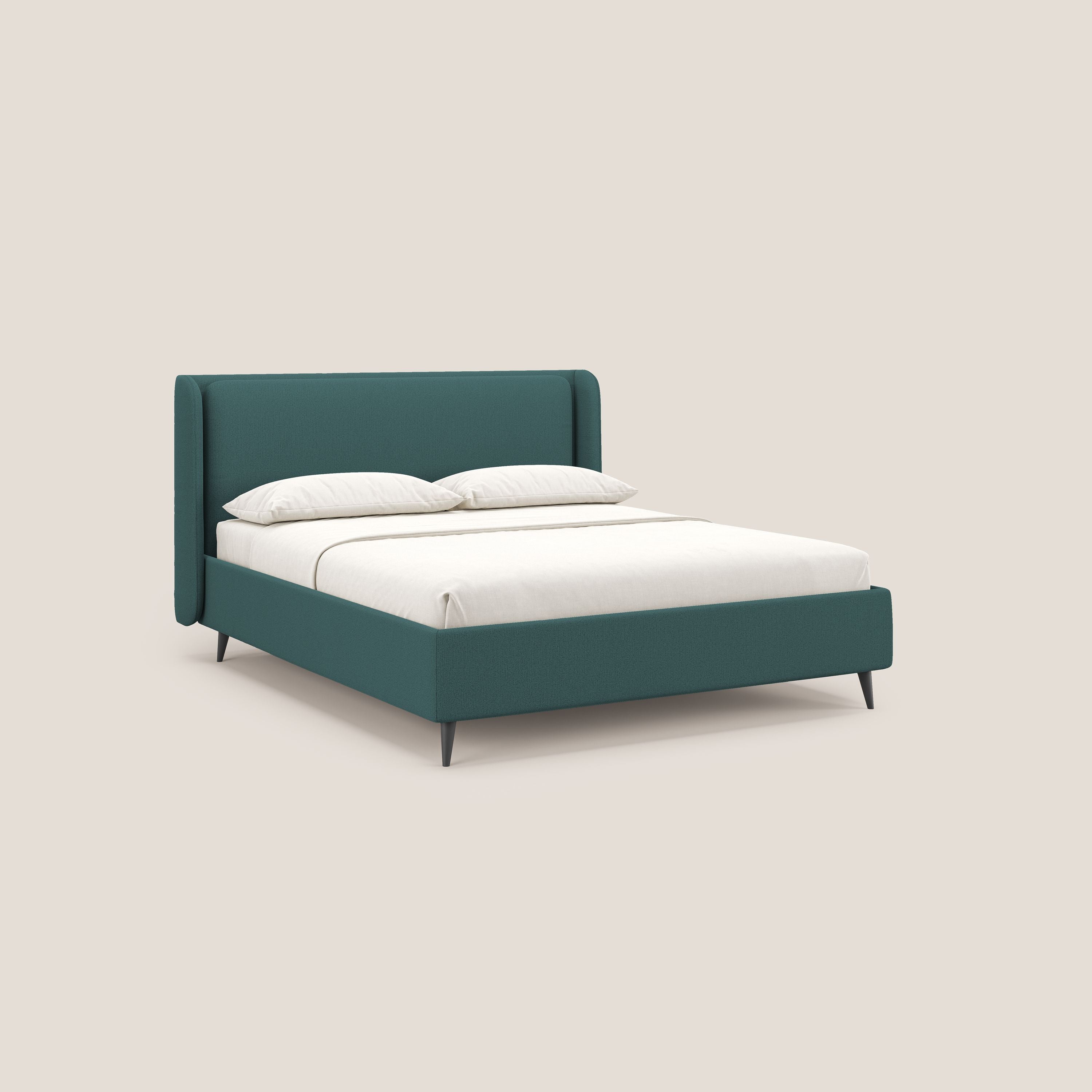 Nadine letto contenitore di design e comfort Italiano in tessuto impermeabile T19 petrolio - divani.store