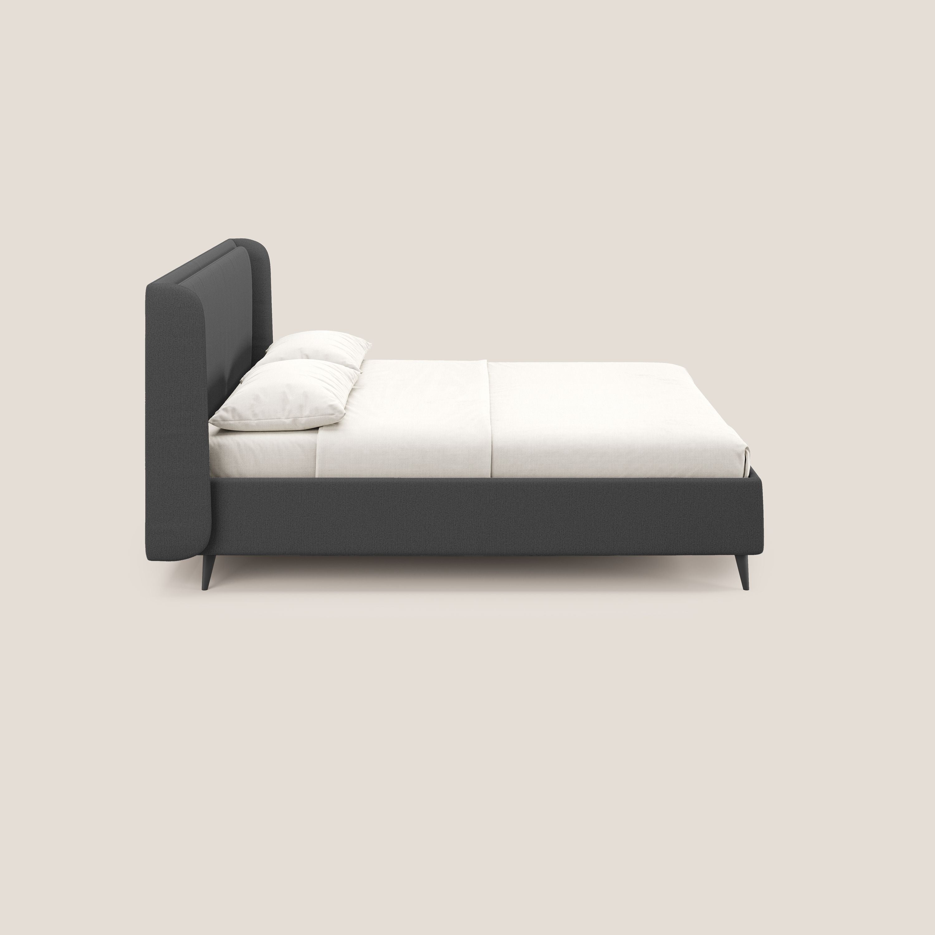 Nadine letto contenitore di design e comfort Italiano in tessuto impermeabile T19 antracite - divani.store