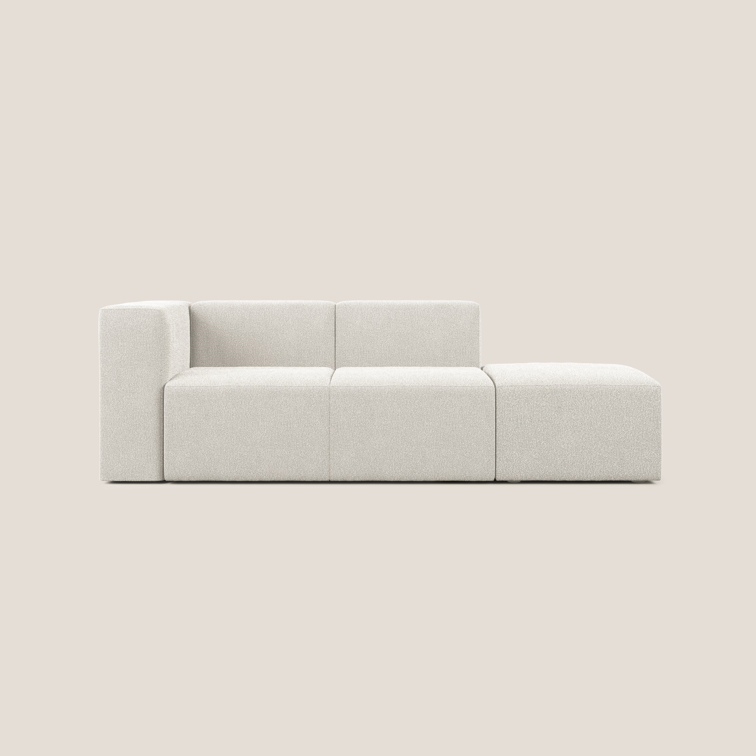 Nettuno divano lineare modulare e componibile in morbido tessuto bouclè T07 bianco - divani.store