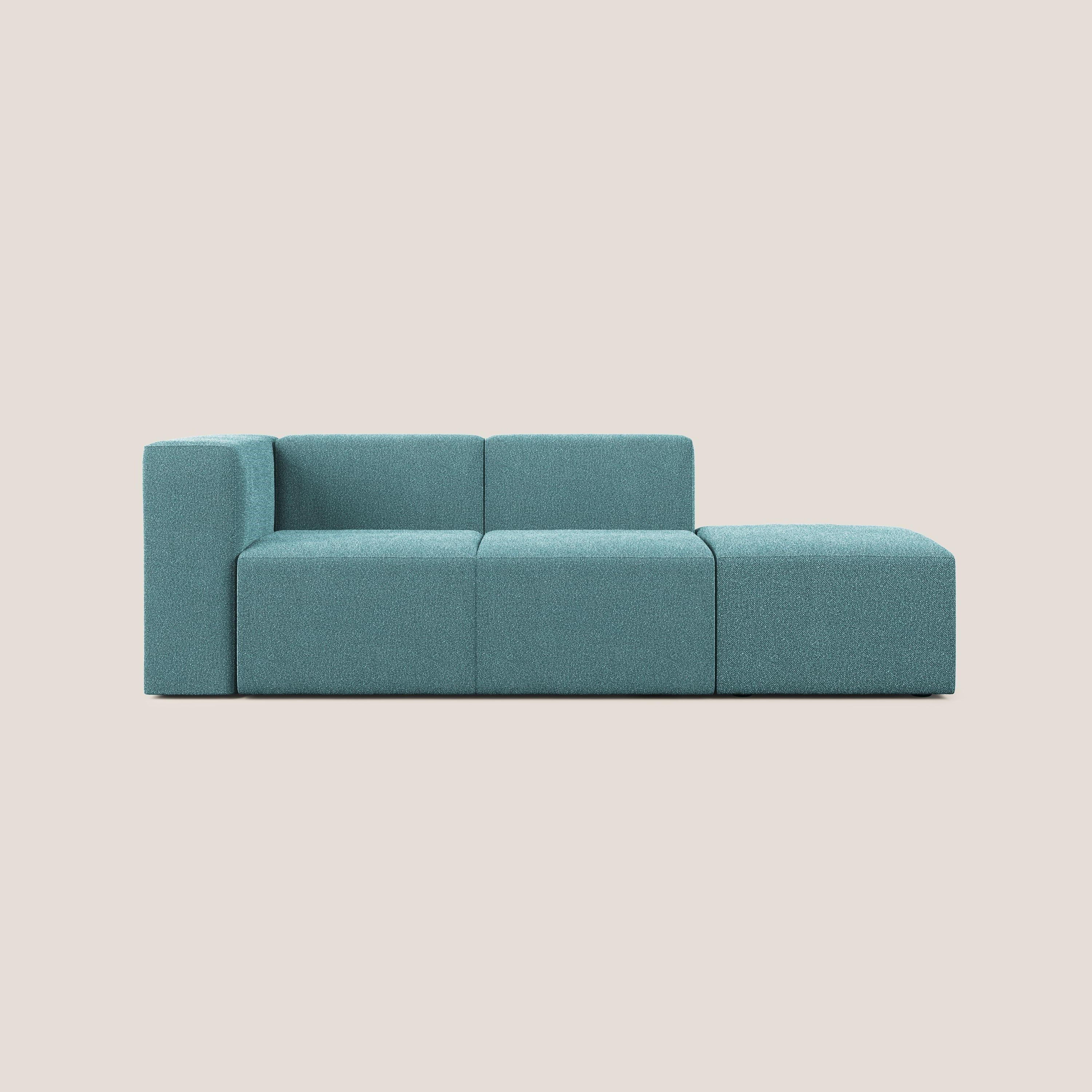 Nettuno divano lineare modulare e componibile in morbido tessuto bouclè T07 azzurro - divani.store