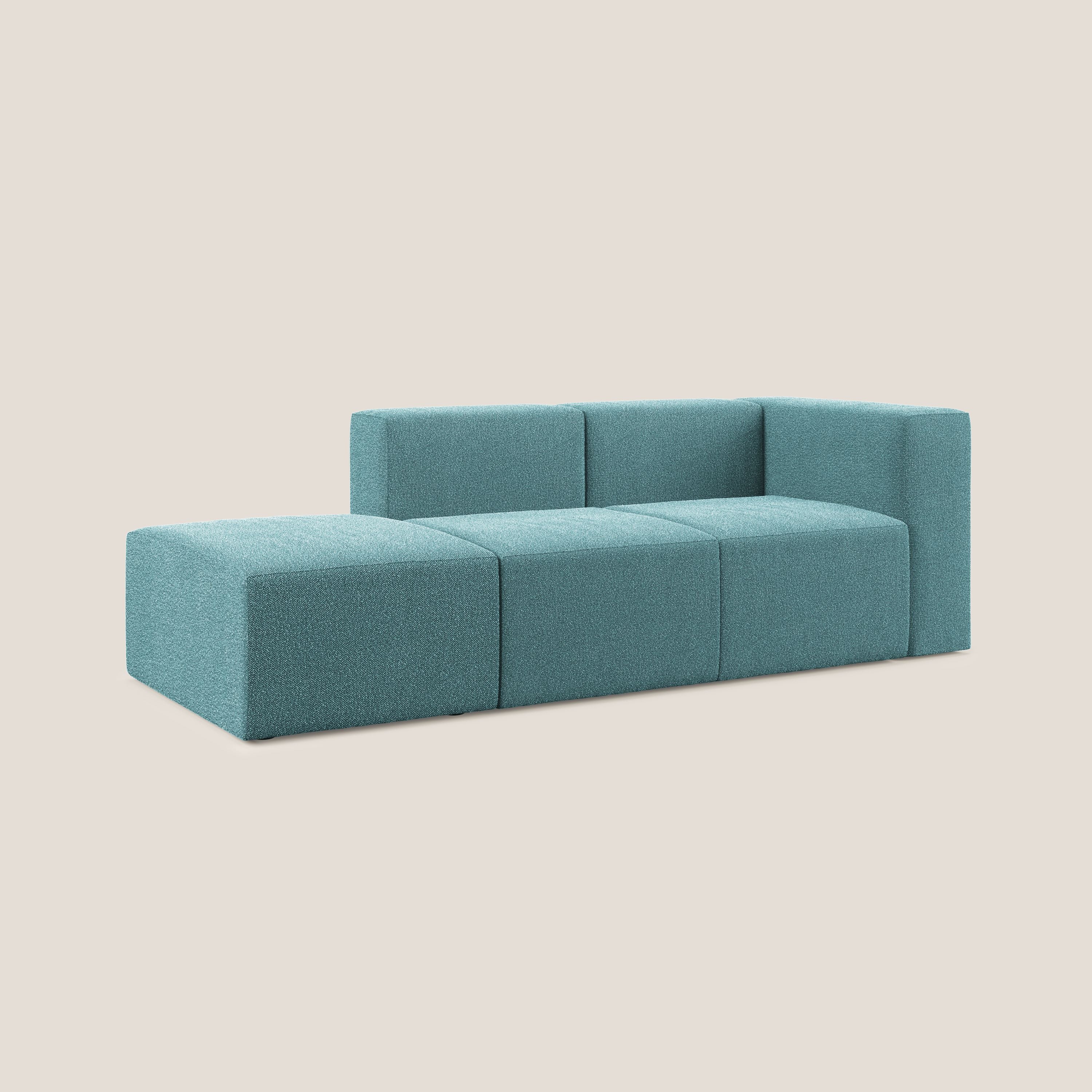 Nettuno divano lineare modulare e componibile in morbido tessuto bouclè T07 azzurro - divani.store