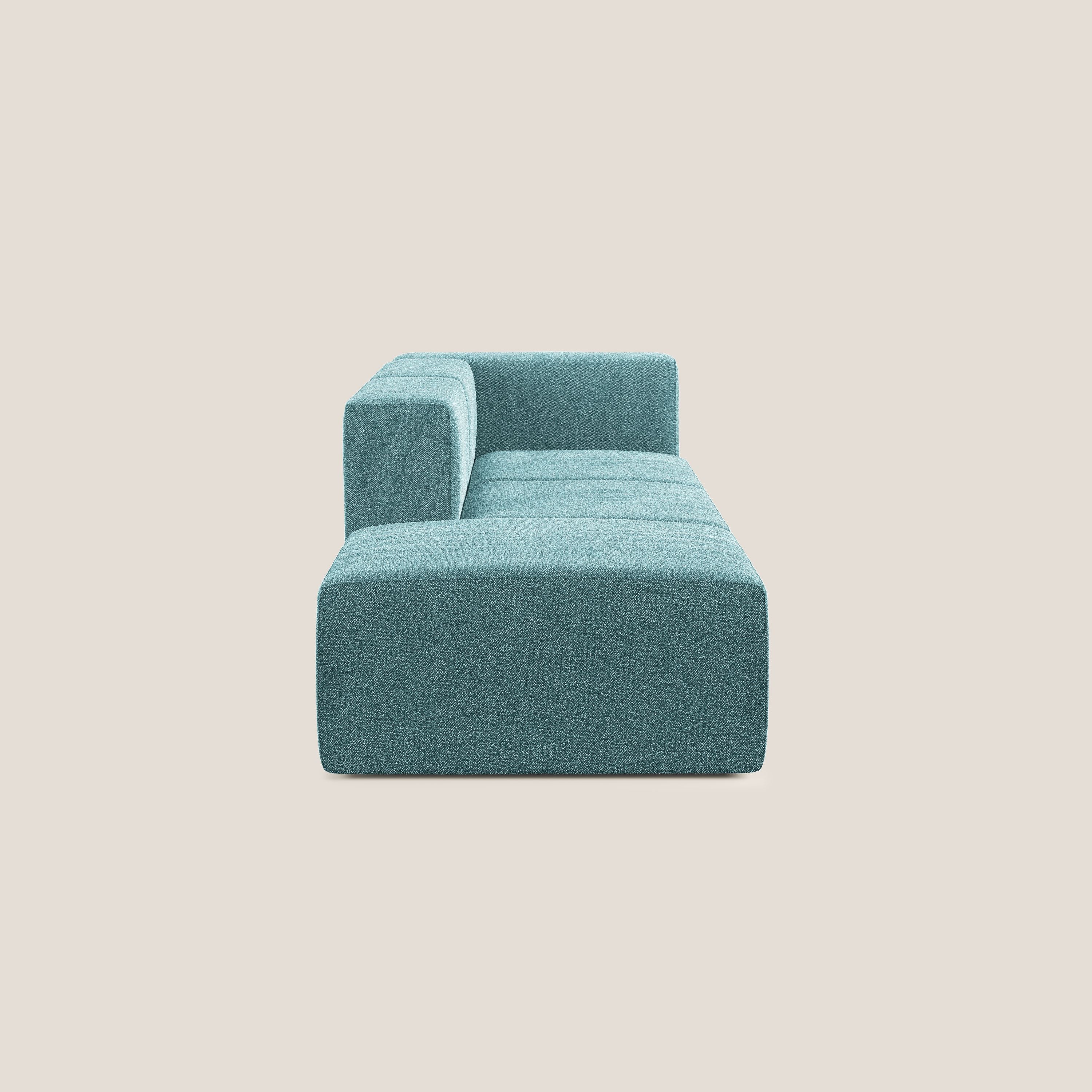 Nettuno divano lineare modulare e componibile in morbido tessuto bouclè T07 azzurro - divani.store