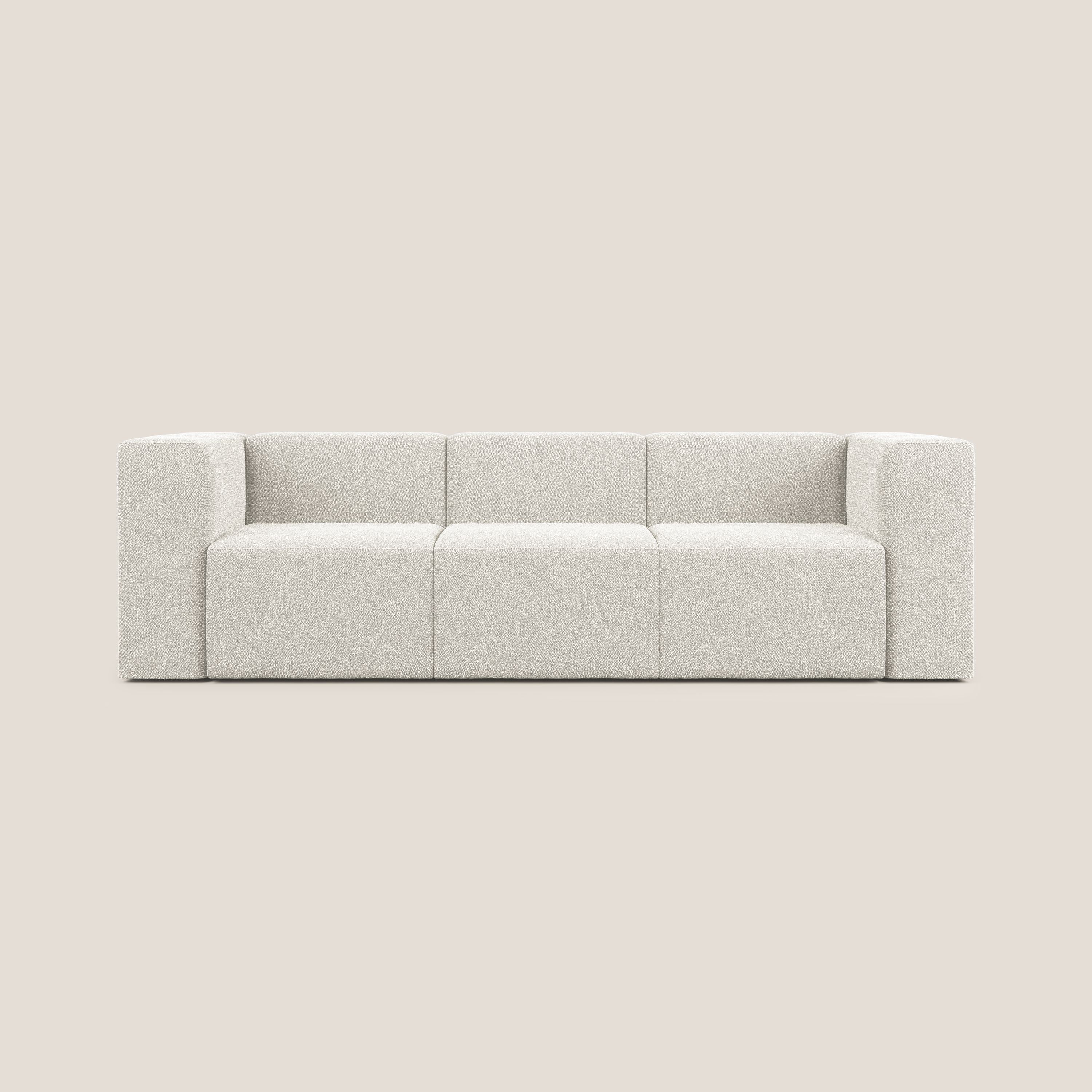 Nettuno divano lineare modulare a 3 sedute componibile in morbido tessuto bouclè T07 bianco - divani.store