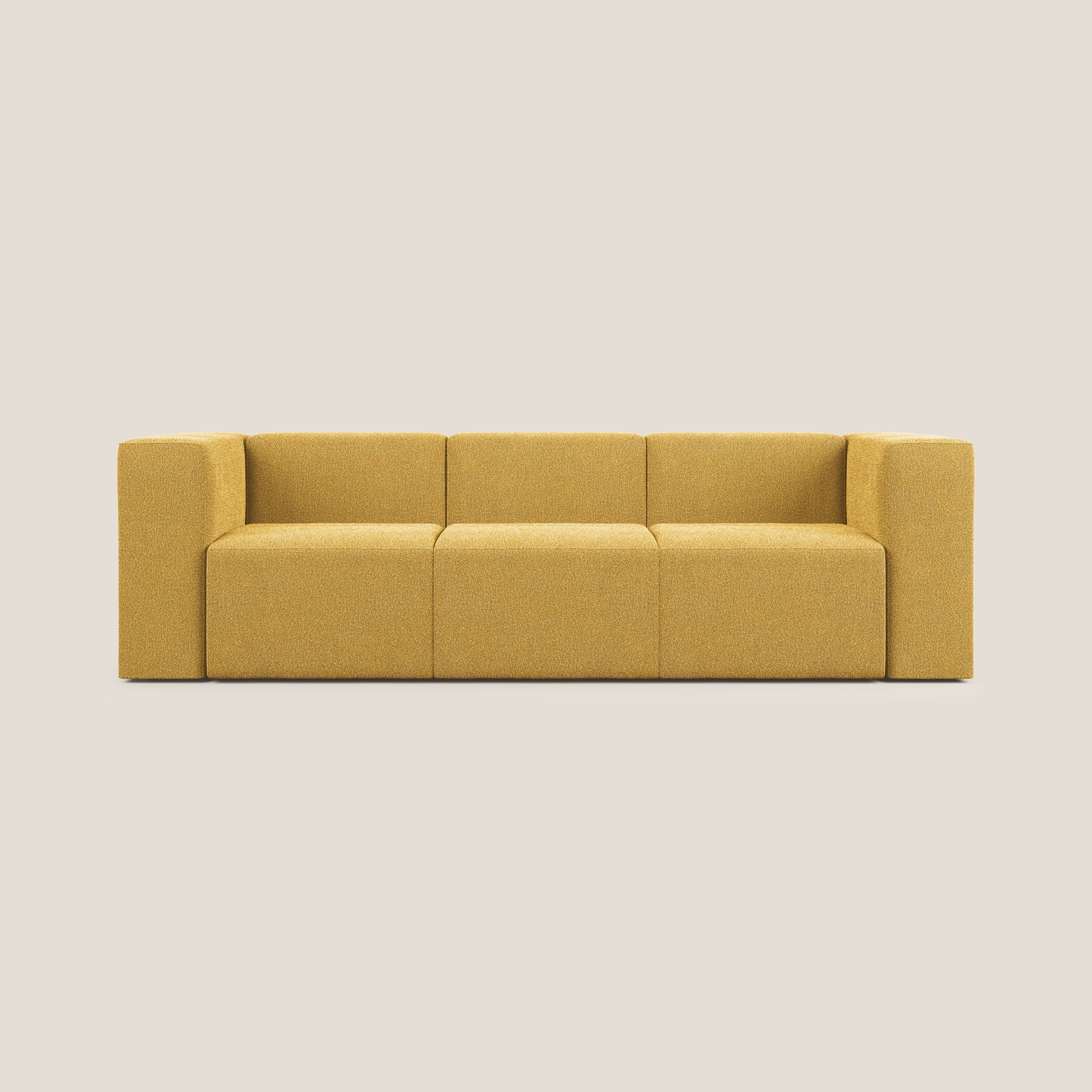 Shop online Nettuno divano lineare modulare a 3 sedute componibile in morbido tessuto bouclè T07 giallo - divani.store