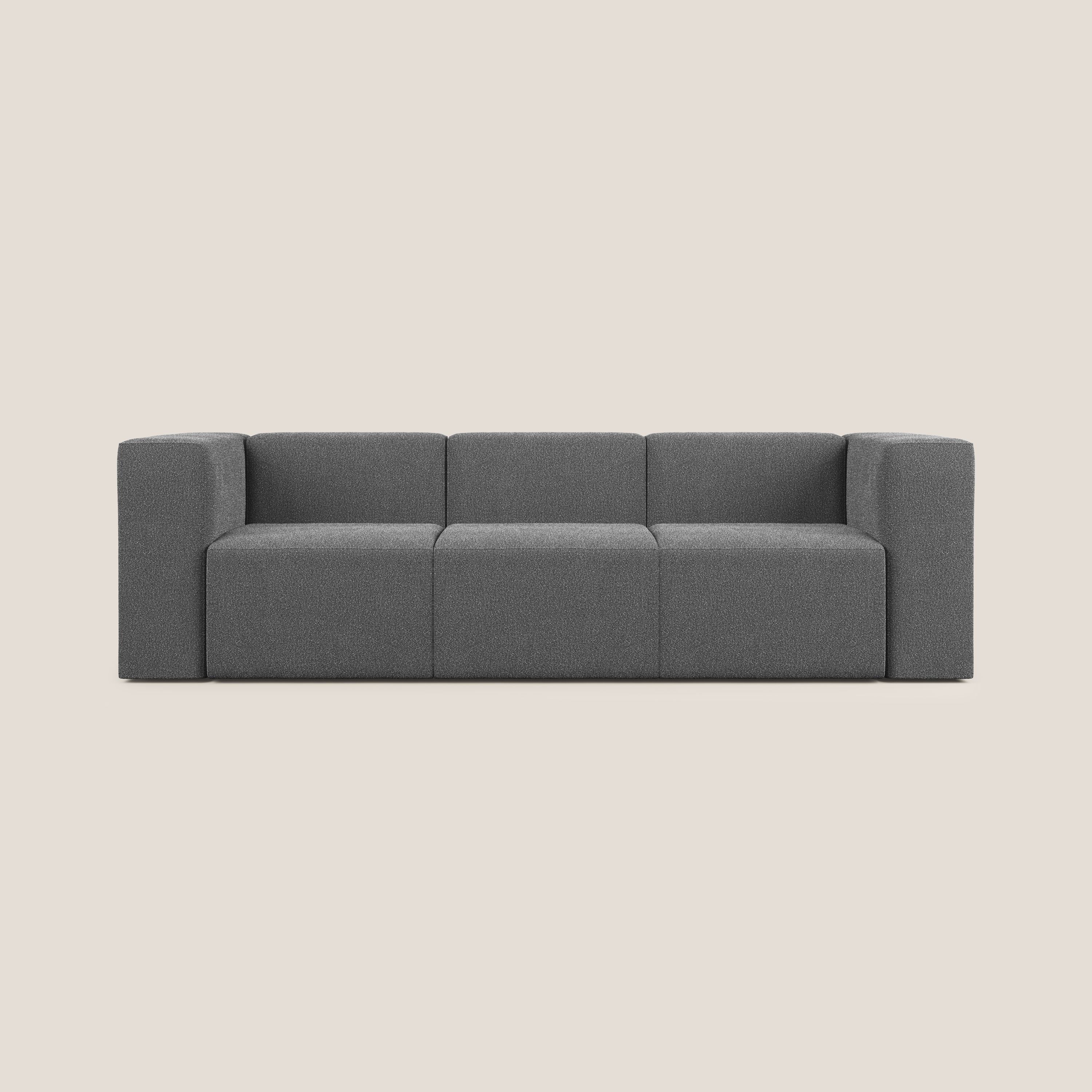 Nettuno divano lineare modulare a 3 sedute componibile in morbido tessuto bouclè T07 antracite - divani.store