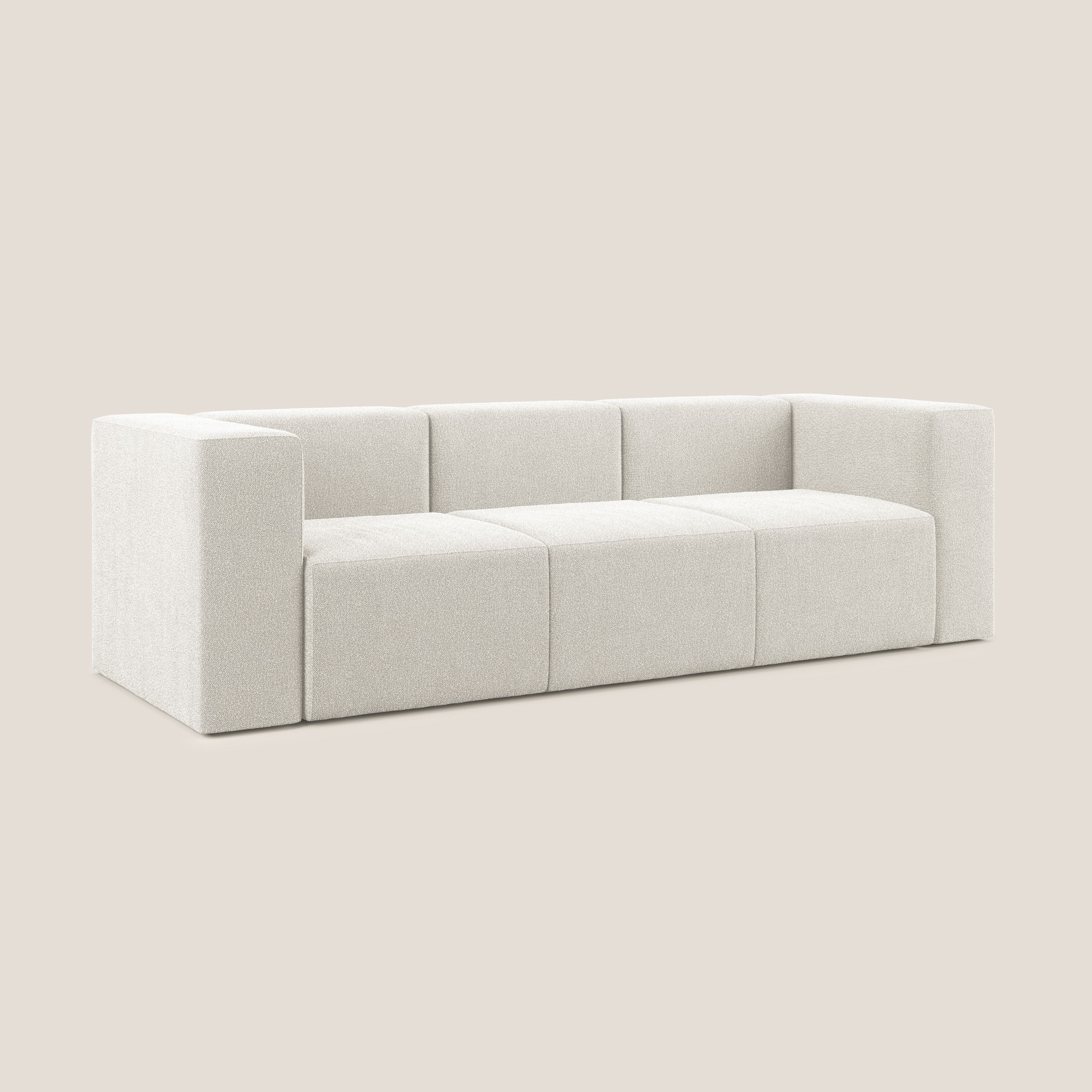 Nettuno divano lineare modulare a 3 sedute componibile in morbido tessuto bouclè T07 bianco - divani.store
