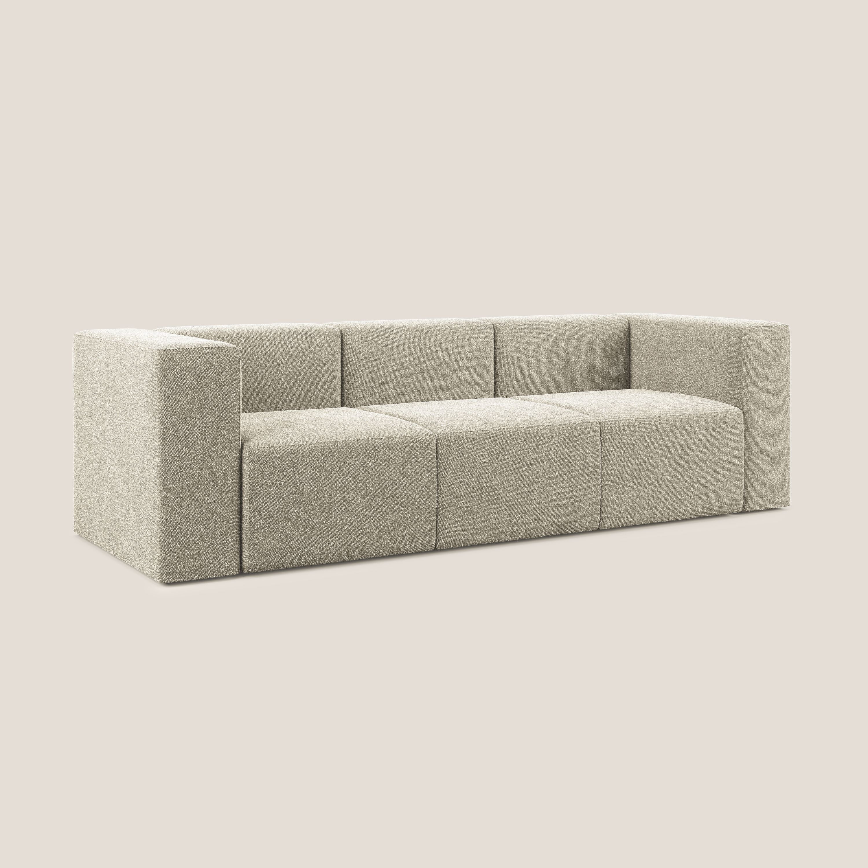 Nettuno divano lineare modulare a 3 sedute componibile in morbido tessuto bouclè T07 beige - divani.store