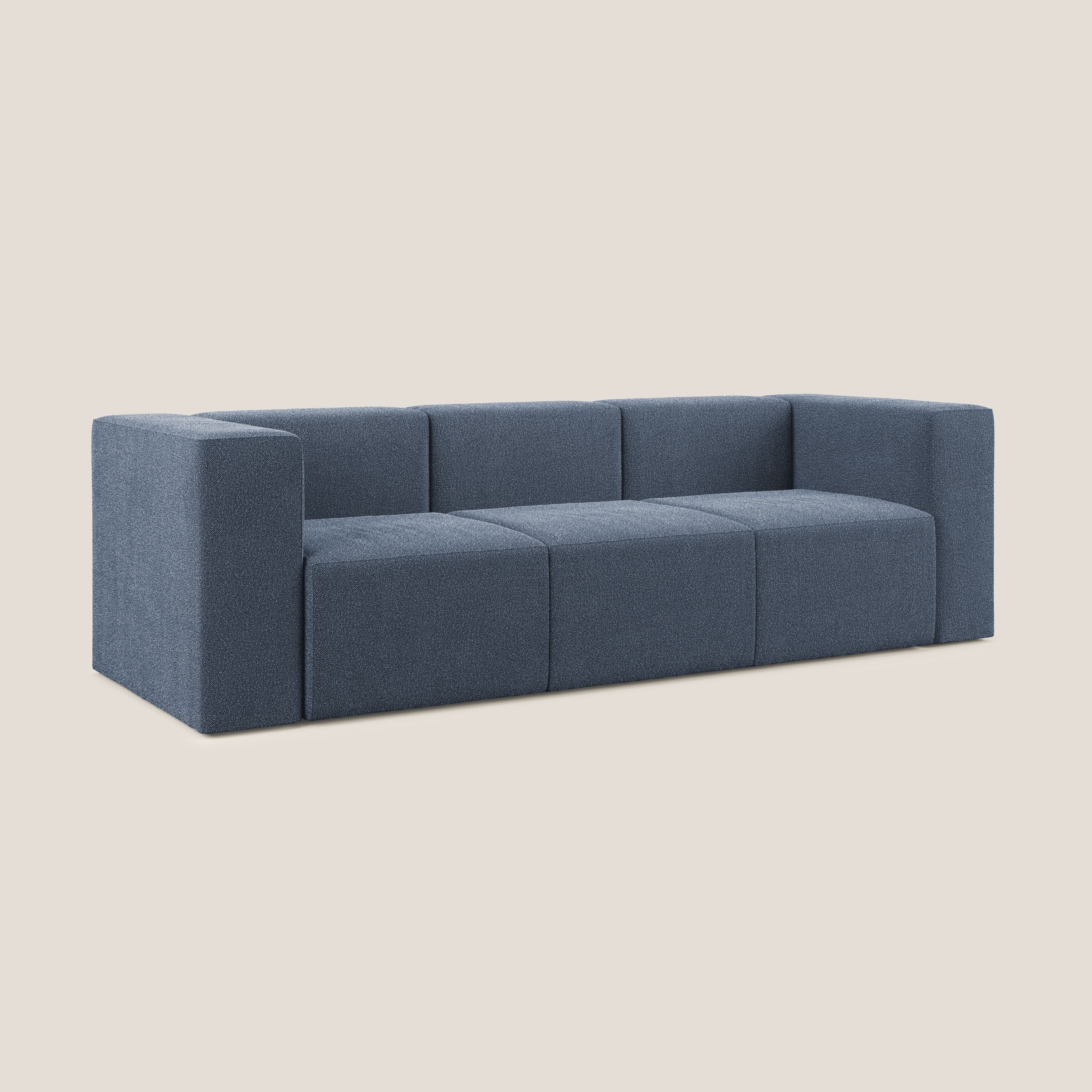 Nettuno divano lineare modulare a 3 sedute componibile in morbido tessuto bouclè T07 blu - divani.store