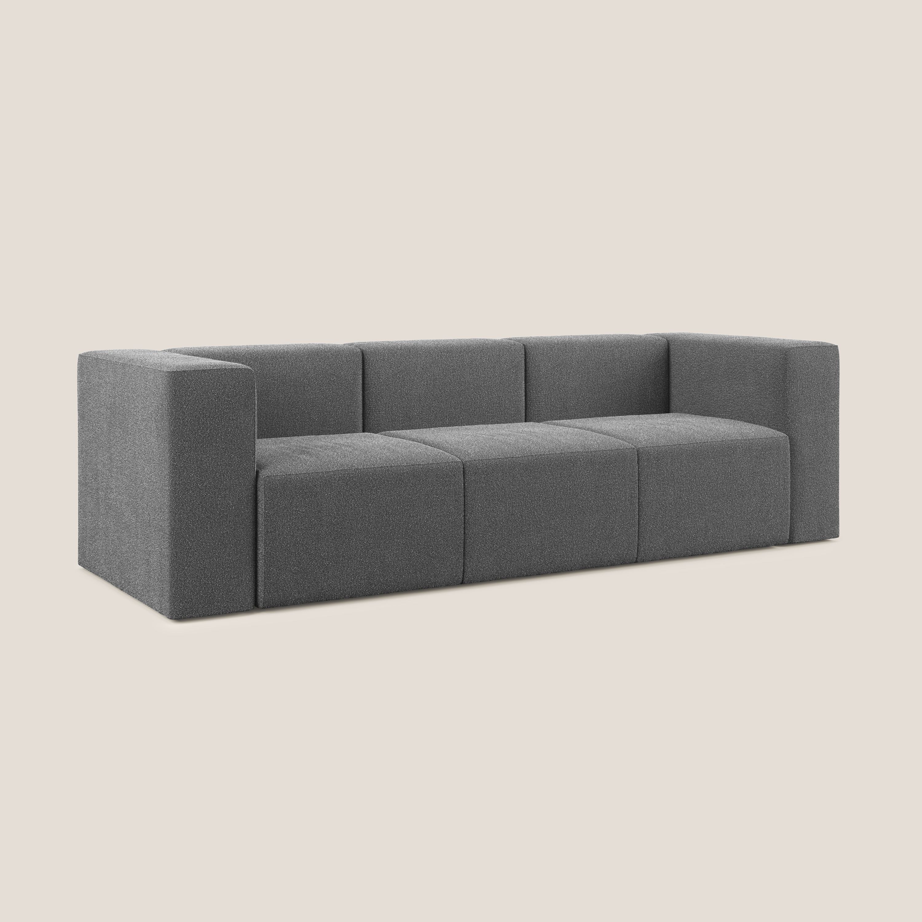 Nettuno divano lineare modulare a 3 sedute componibile in morbido tessuto bouclè T07 antracite - divani.store