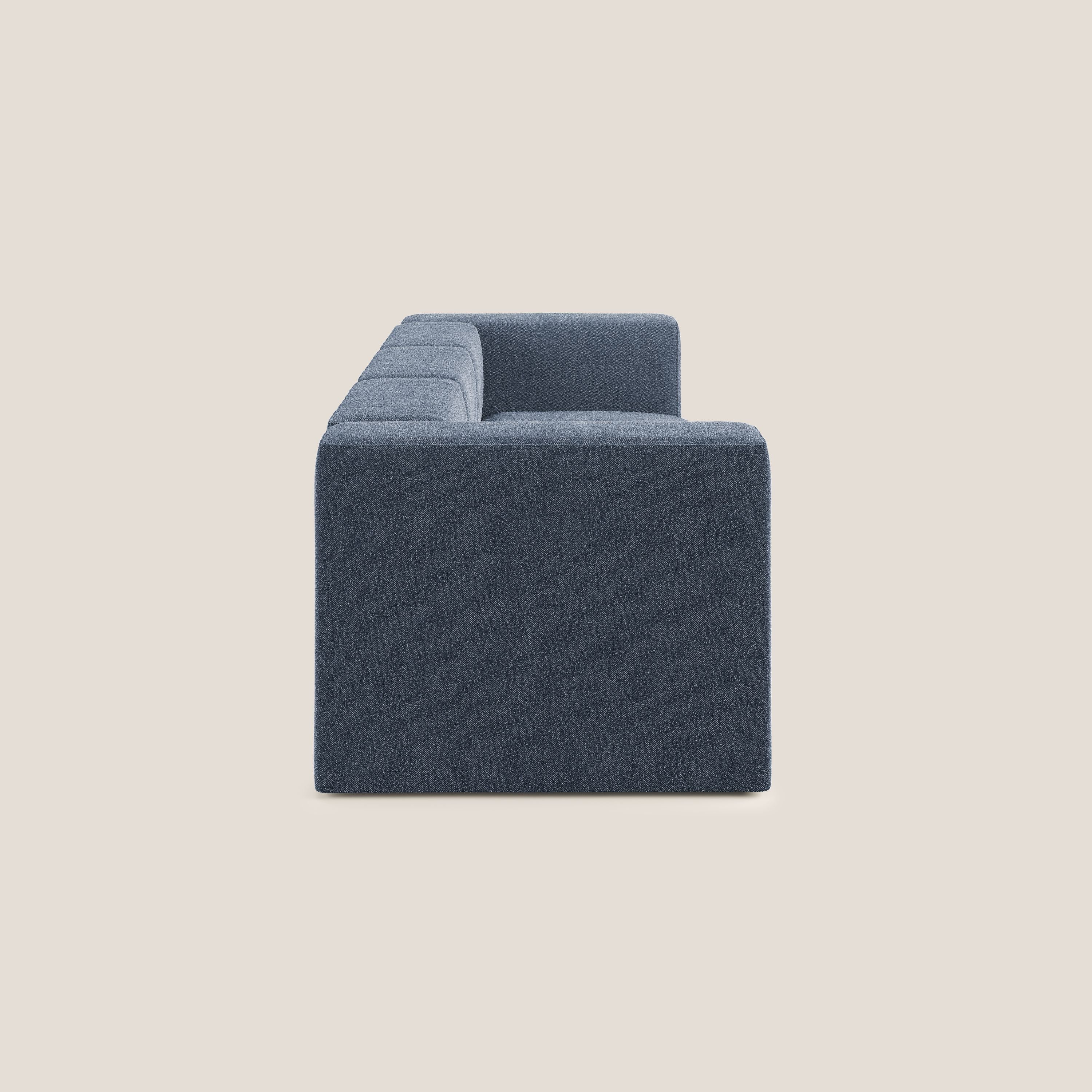 Nettuno divano lineare modulare a 3 sedute componibile in morbido tessuto bouclè T07 blu - divani.store