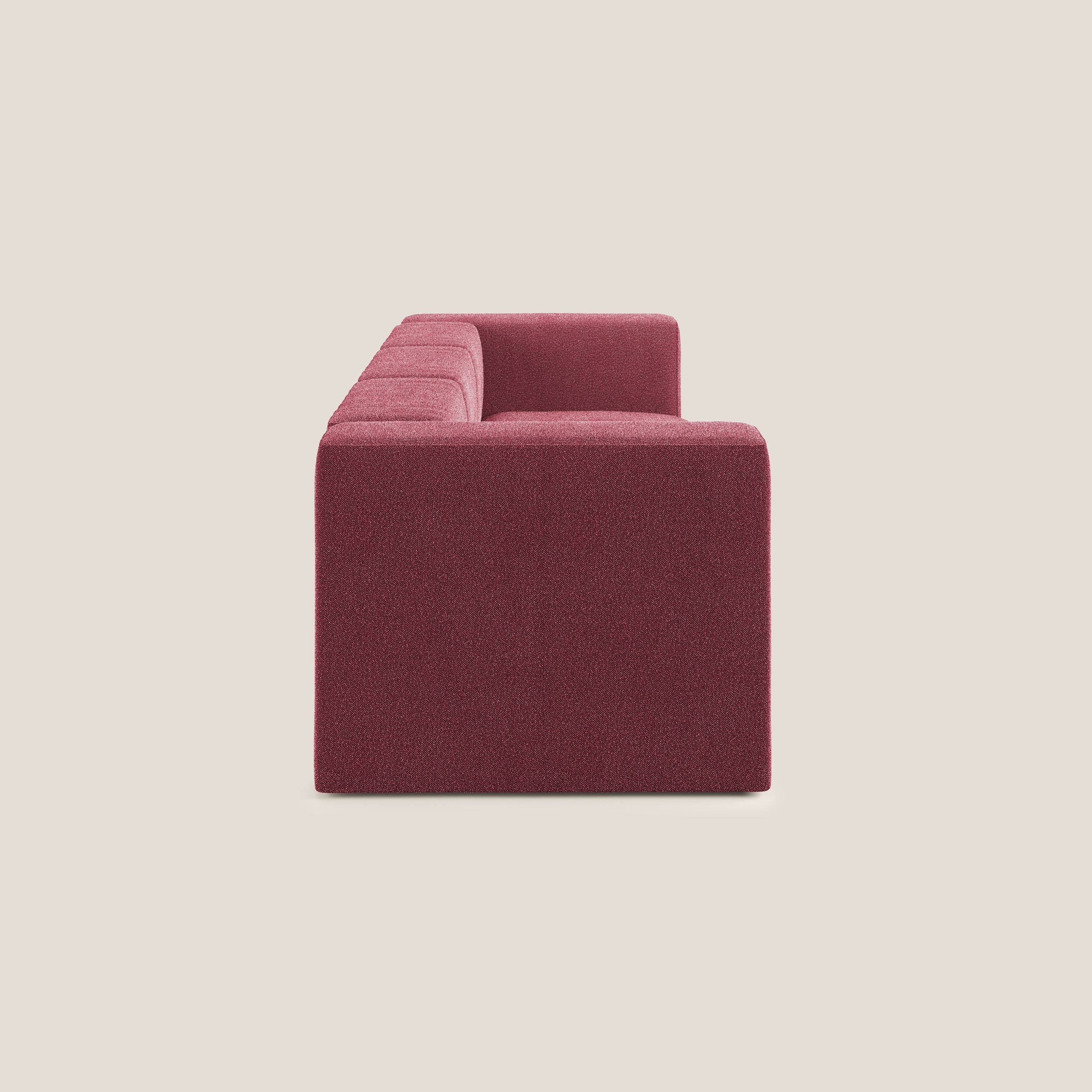 Nettuno divano lineare modulare a 3 sedute componibile in morbido tessuto bouclè T07 rosso - divani.store