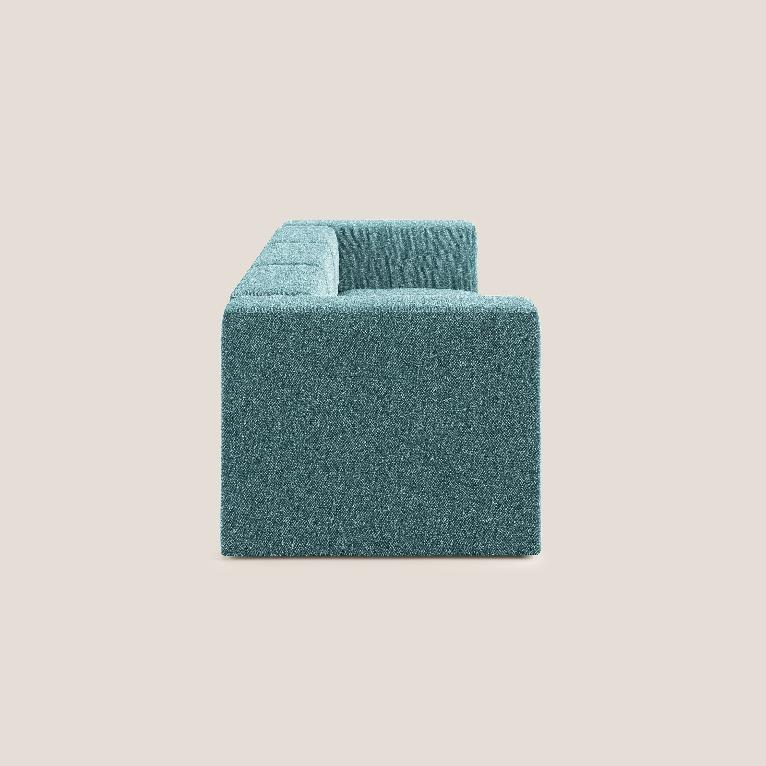 Nettuno divano lineare modulare a 3 sedute componibile in morbido tessuto bouclè T07 azzurro - divani.store
