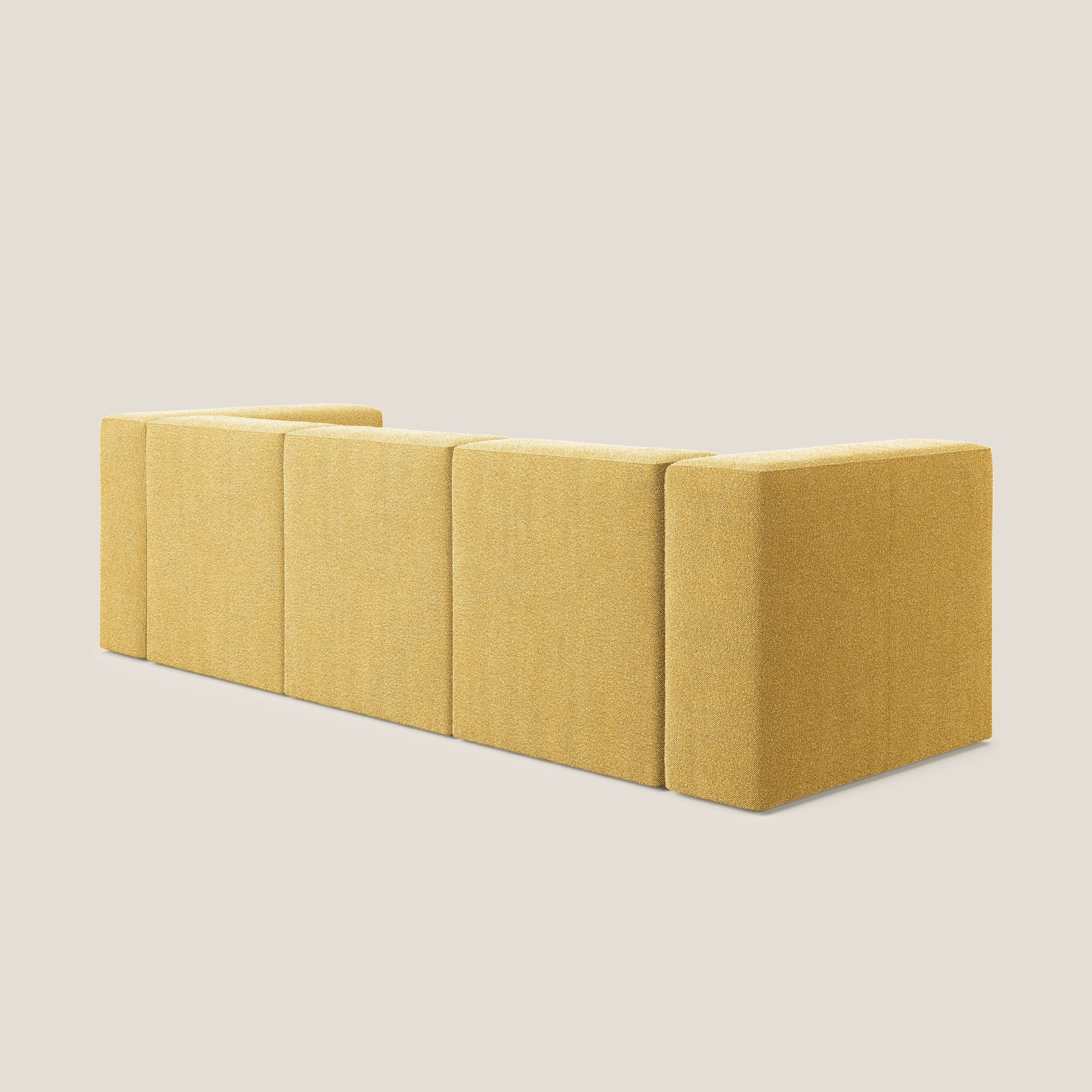 Nettuno divano lineare modulare a 3 sedute componibile in morbido tessuto bouclè T07 giallo - divani.store