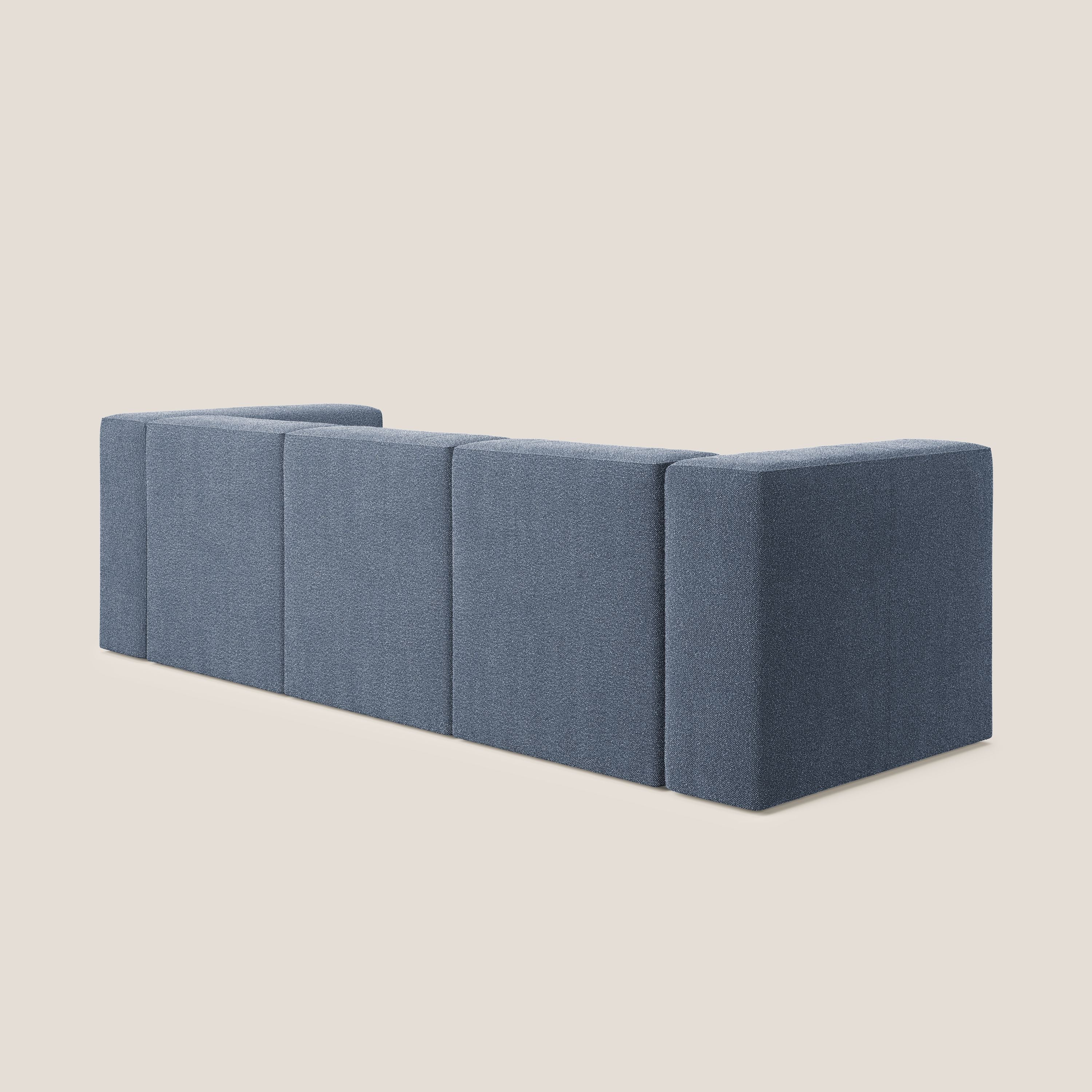 Nettuno divano lineare modulare a 3 sedute componibile in morbido tessuto bouclè T07 blu - divani.store