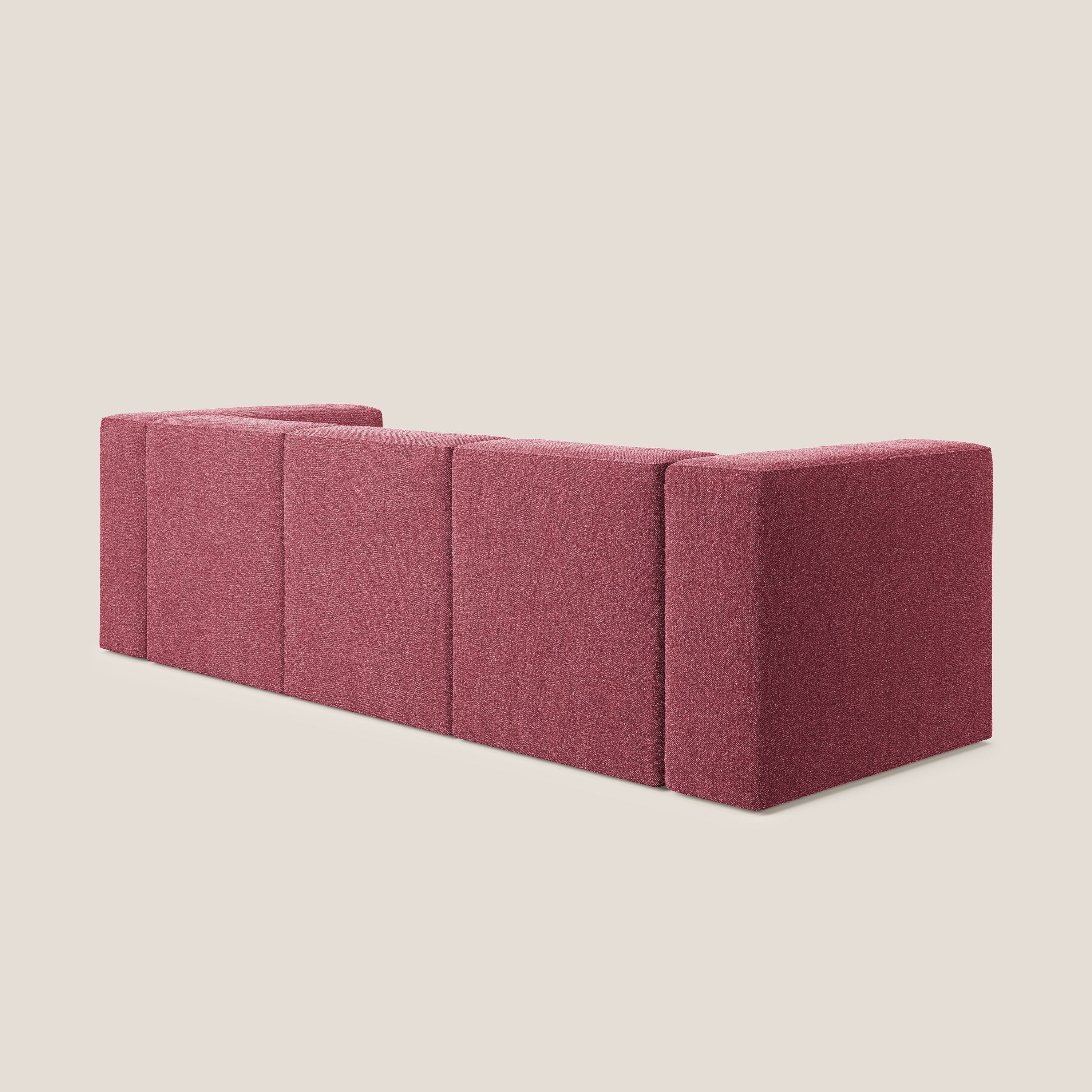 Nettuno divano lineare modulare a 3 sedute componibile in morbido tessuto bouclè T07 rosso - divani.store