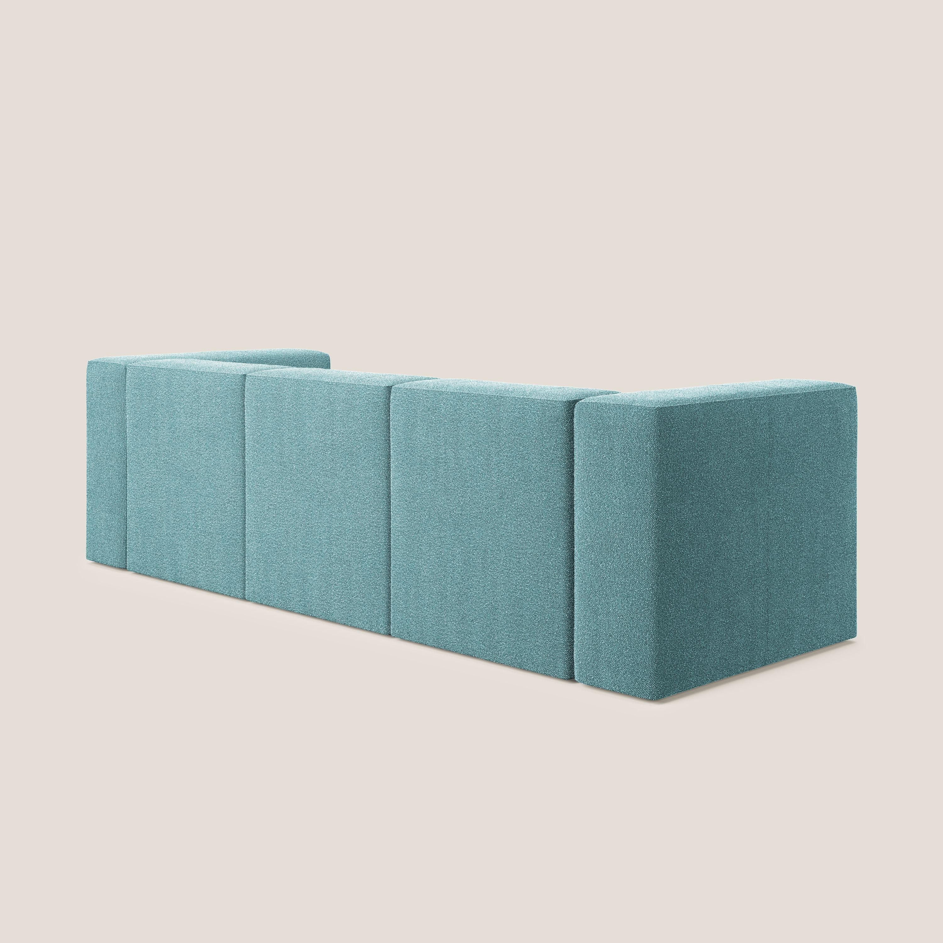 Nettuno divano lineare modulare a 3 sedute componibile in morbido tessuto bouclè T07 azzurro - divani.store