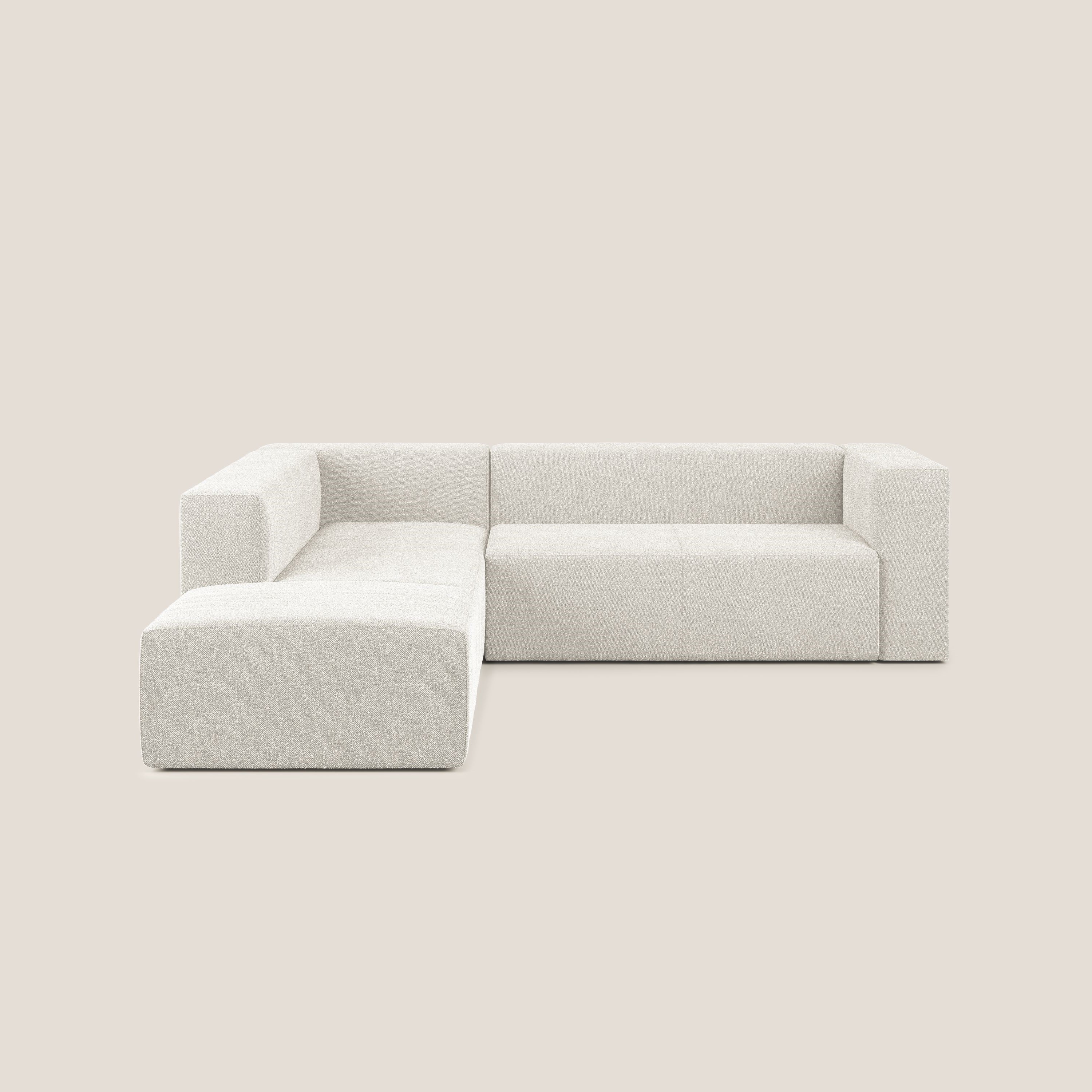 Nettuno divano angolare modulare componibile in morbido tessuto bouclè T07 bianco - divani.store