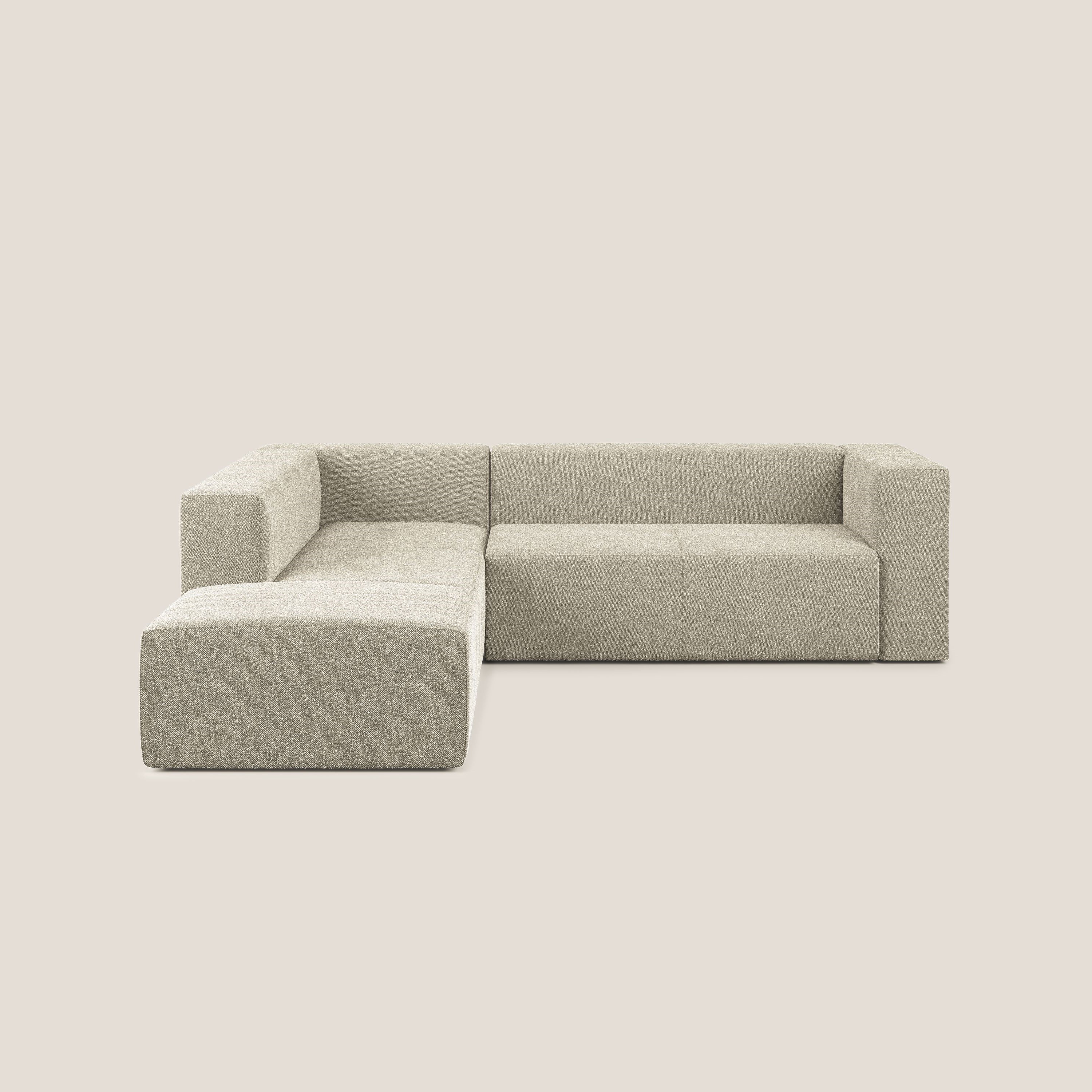 Nettuno divano angolare modulare componibile in morbido tessuto bouclè T07 beige - divani.store