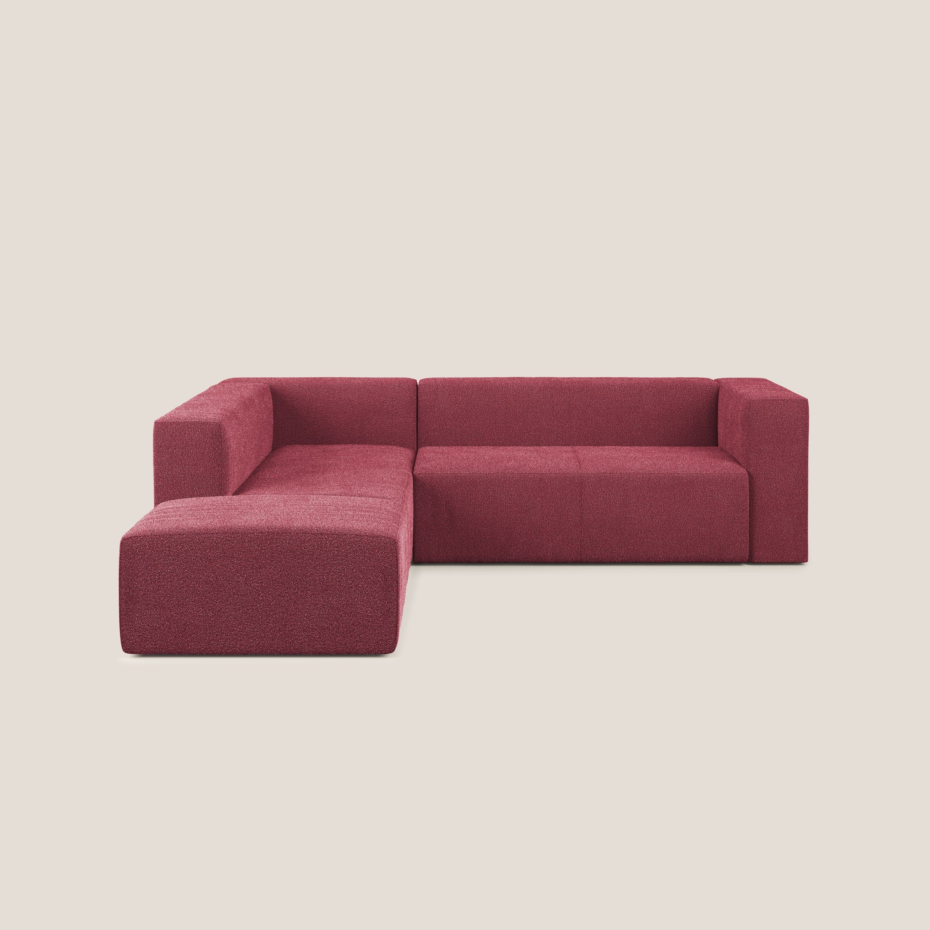 Nettuno divano angolare modulare componibile in morbido tessuto bouclè T07 rosso - divani.store