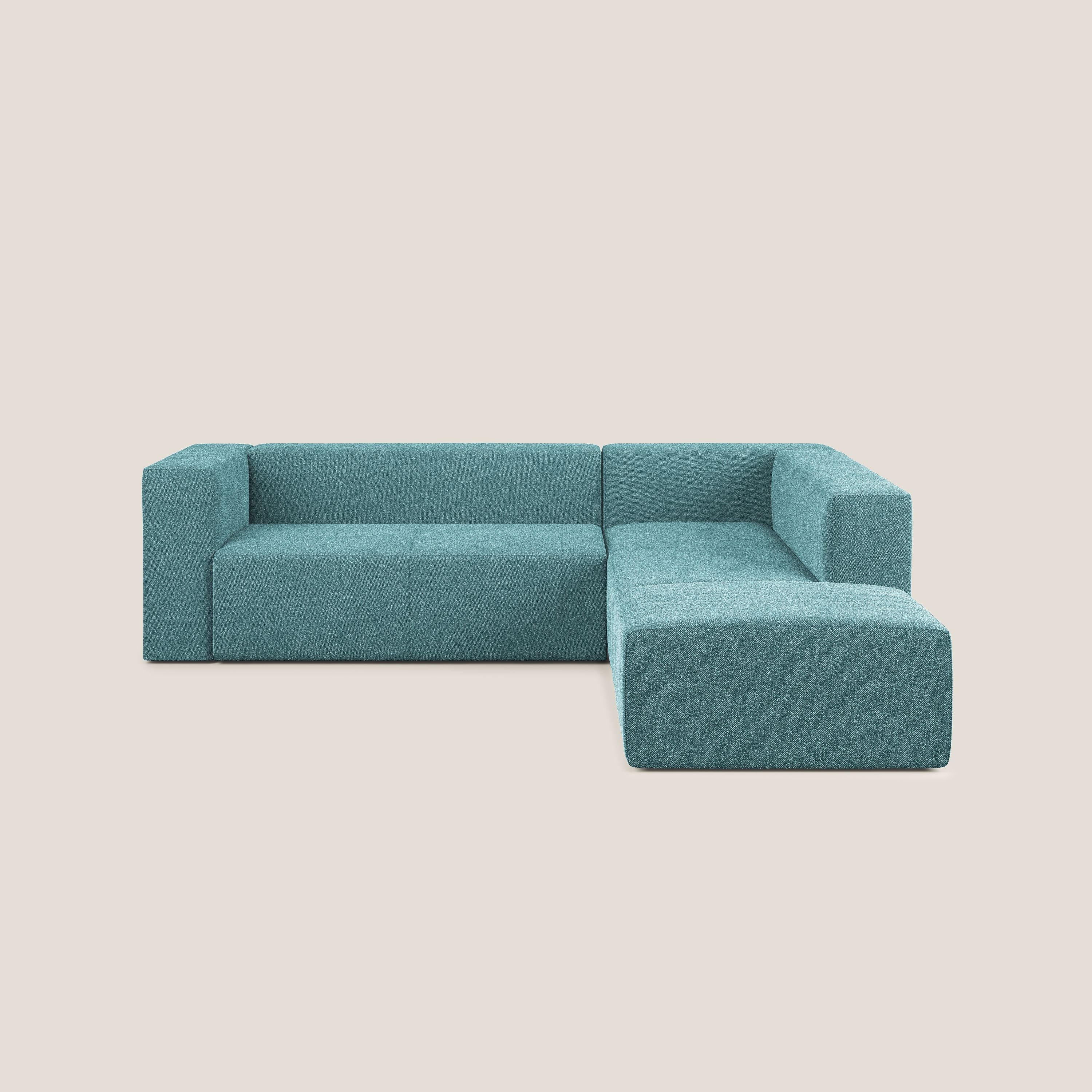 Nettuno divano angolare modulare componibile in morbido tessuto bouclè T07 azzurro - divani.store