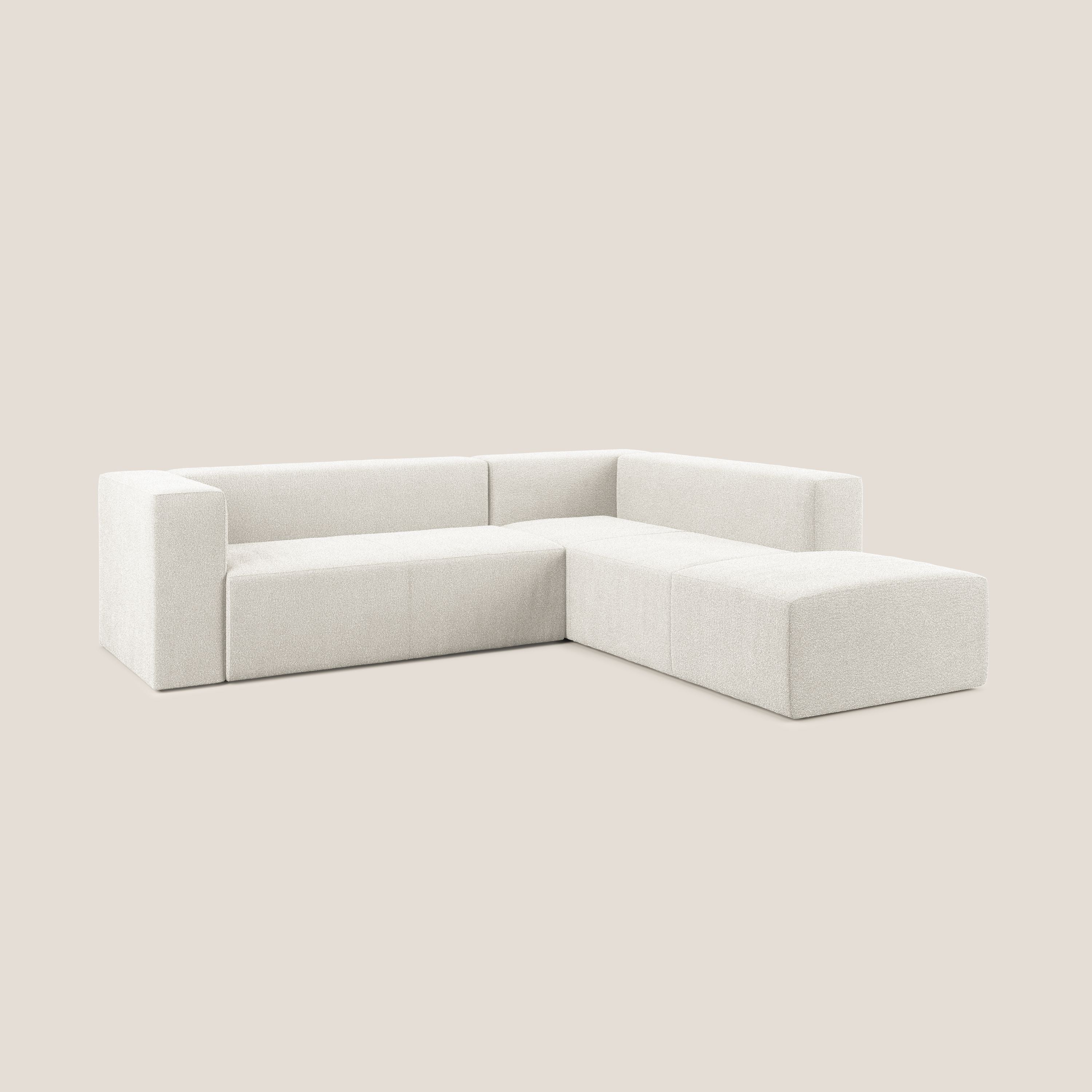 Nettuno divano angolare modulare componibile in morbido tessuto bouclè T07 bianco - divani.store