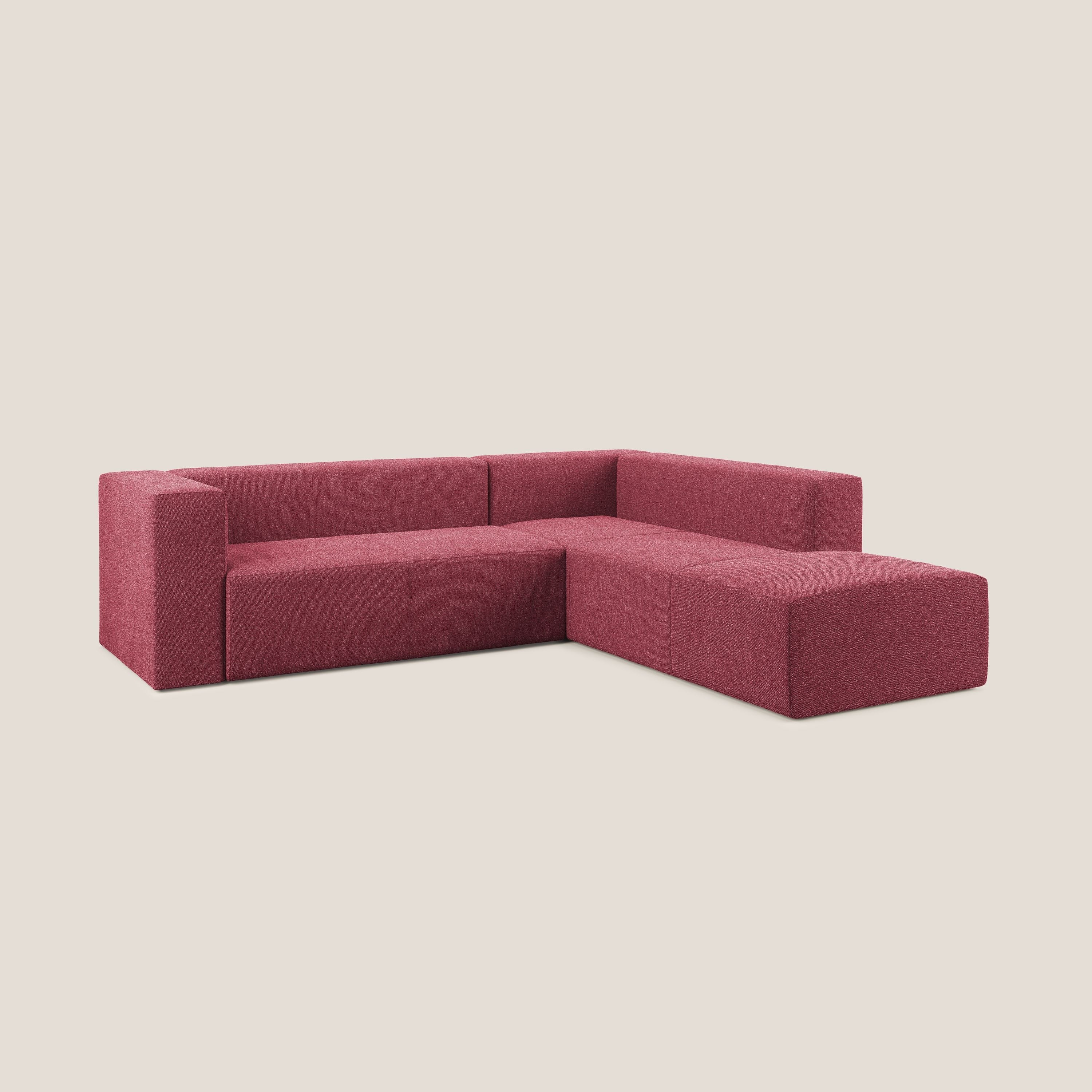 Nettuno divano angolare modulare componibile in morbido tessuto bouclè T07 rosso - divani.store