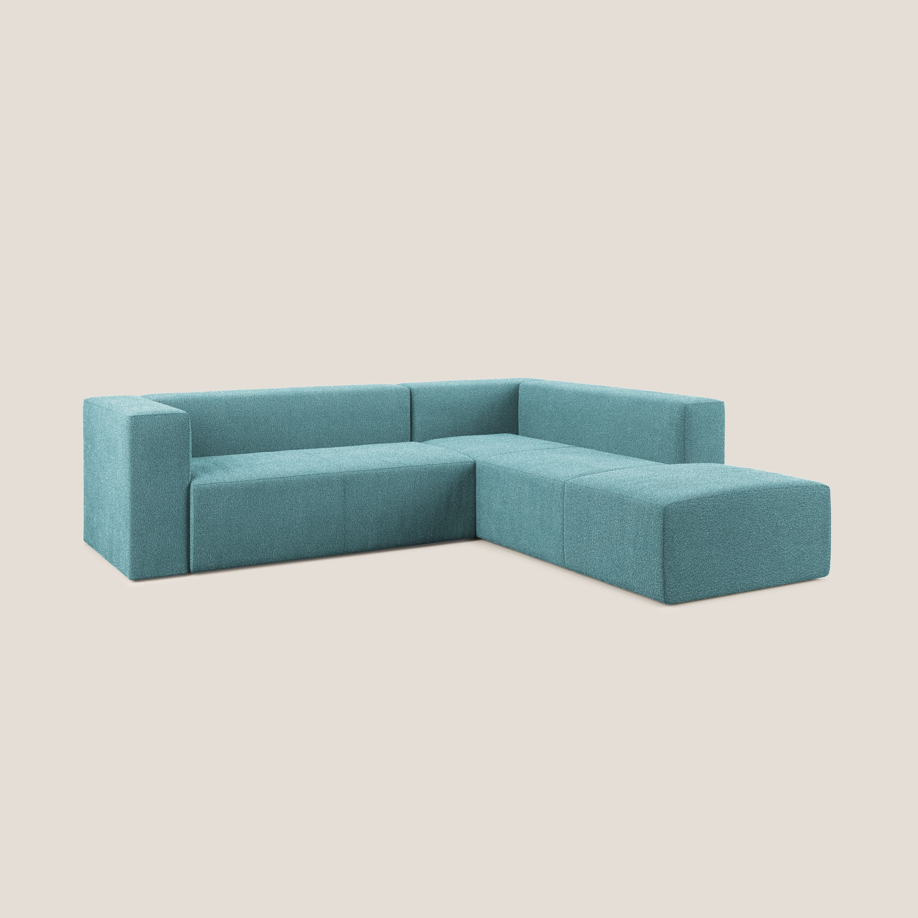 Nettuno divano angolare modulare componibile in morbido tessuto bouclè T07 azzurro - divani.store