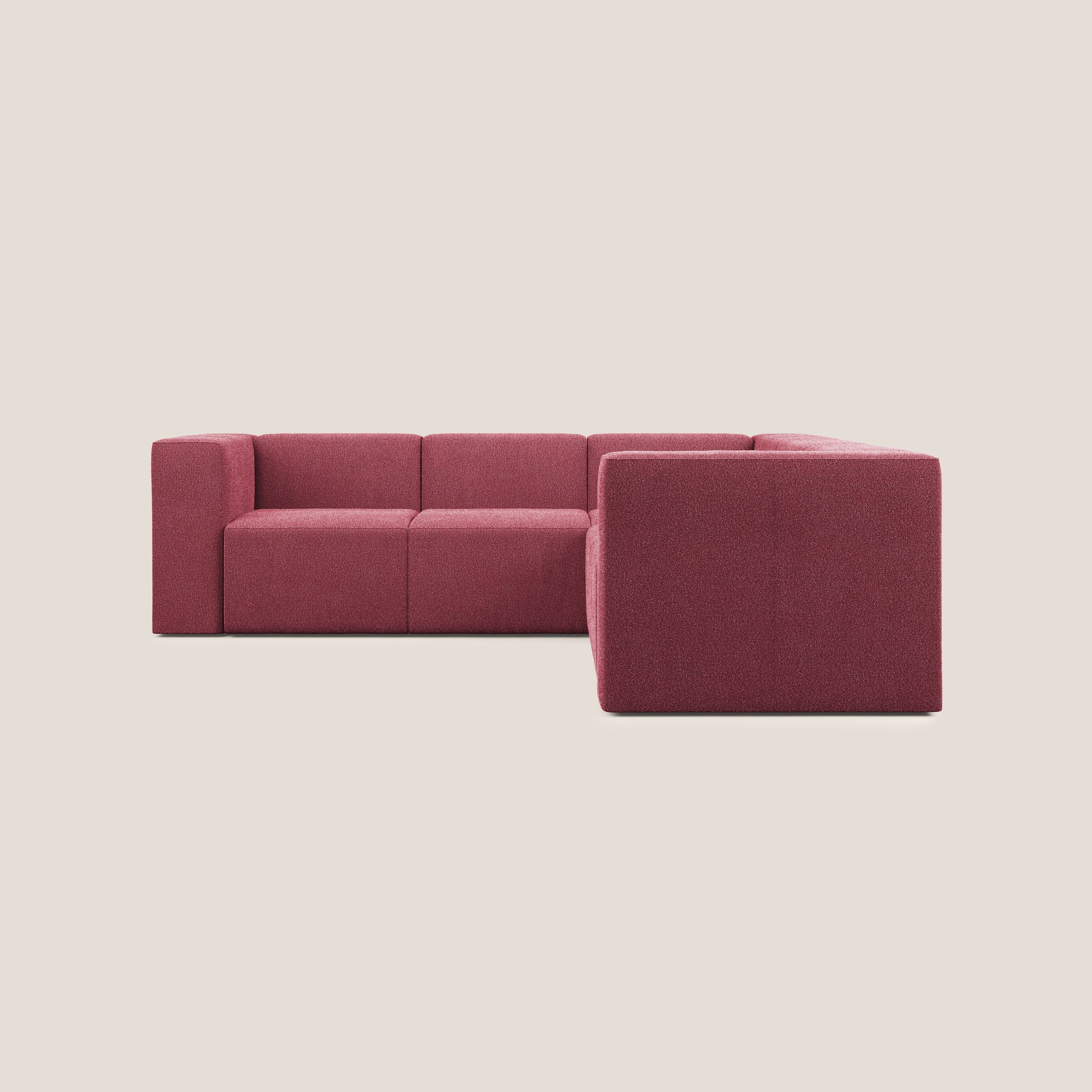 Nettuno divano angolare componibile reversibile in morbido tessuto bouclè T07 rosso - divani.store