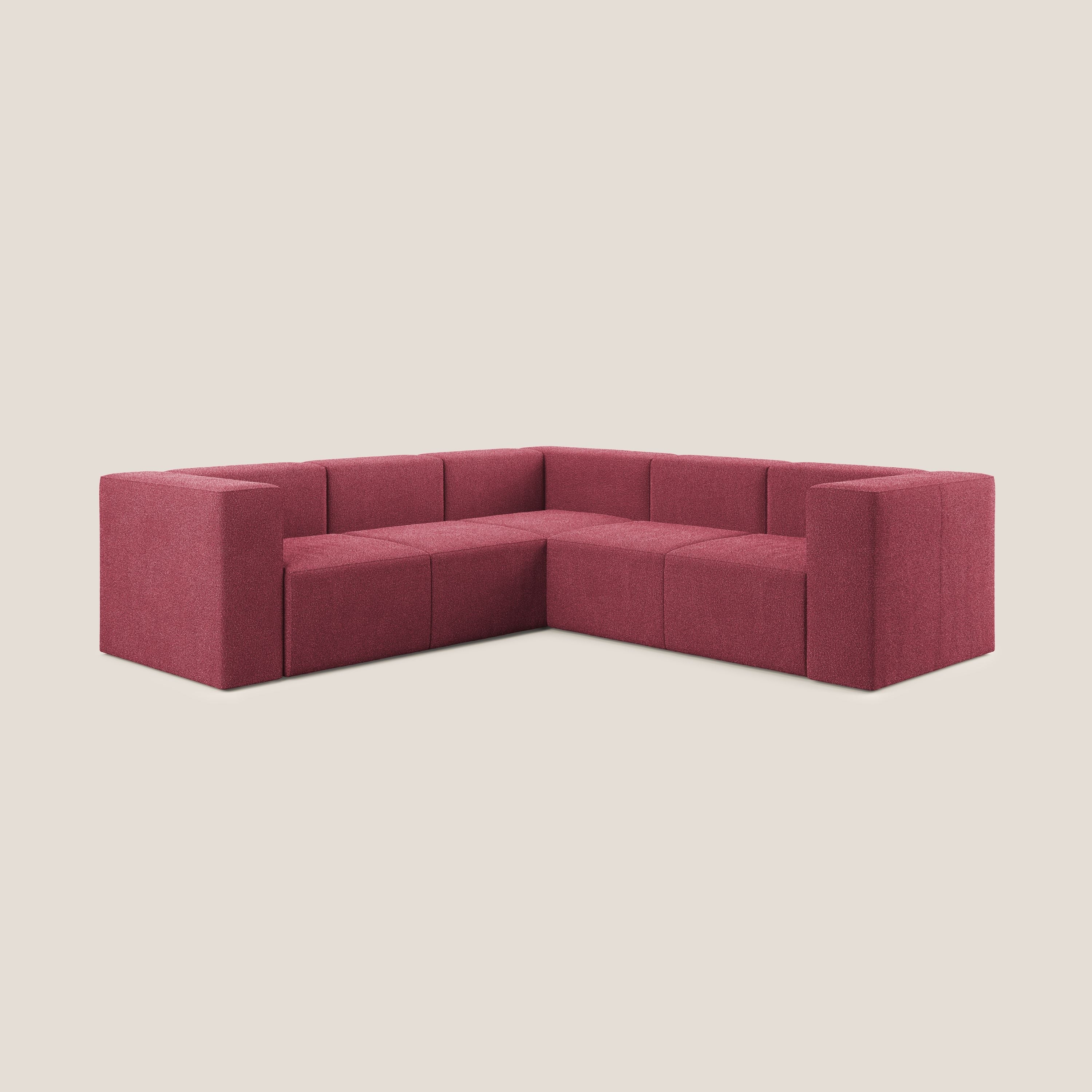 Nettuno divano angolare componibile reversibile in morbido tessuto bouclè T07 rosso - divani.store
