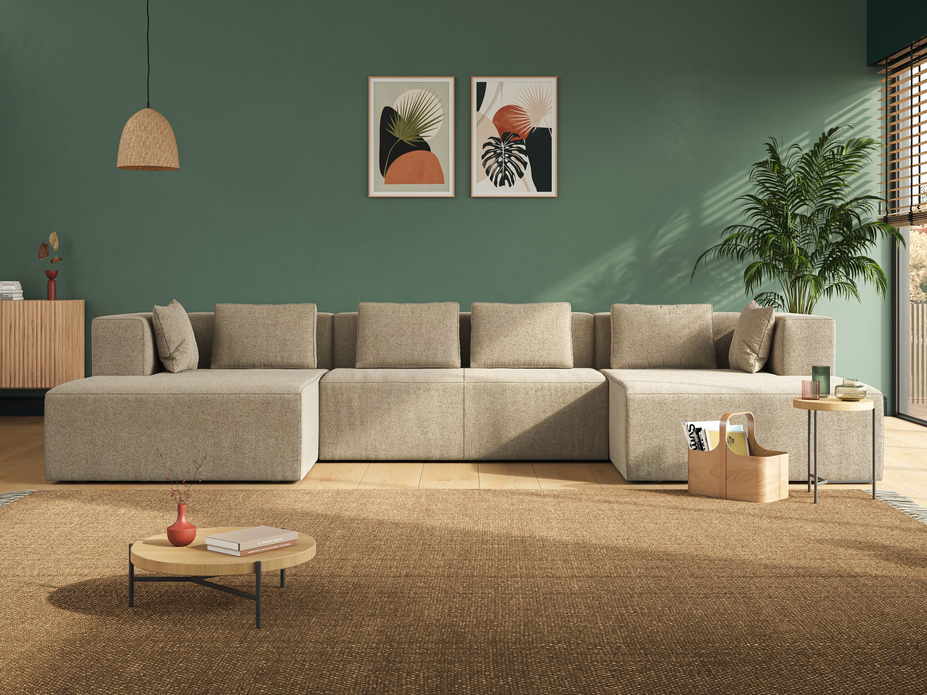 Nettuno divano panoramico in morbido tessuto bouclè T07 beige - divani.store