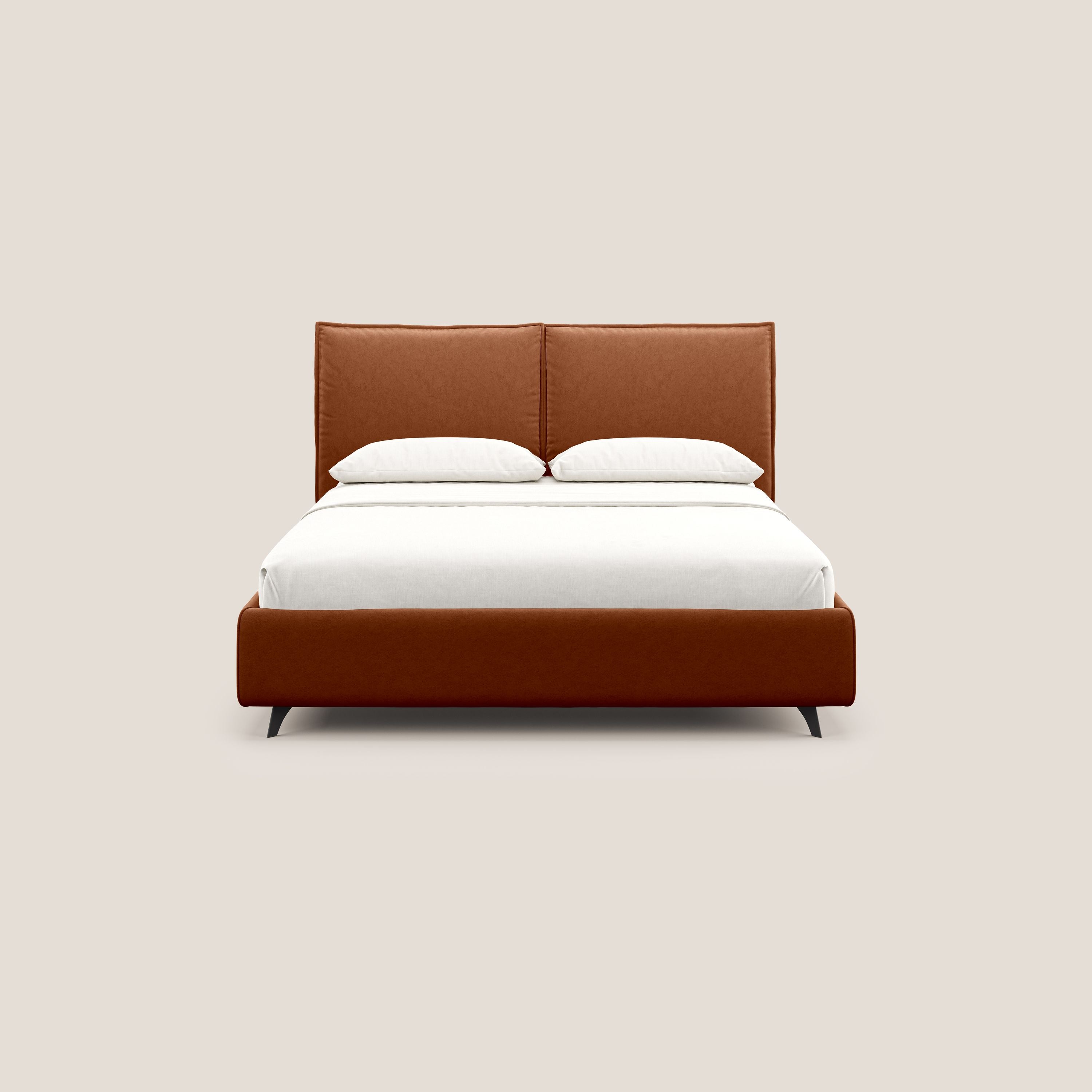 Nives letto imbottito contenitore sfoderabile in microfibra velluto impermeabile T09 ruggine - divani.store