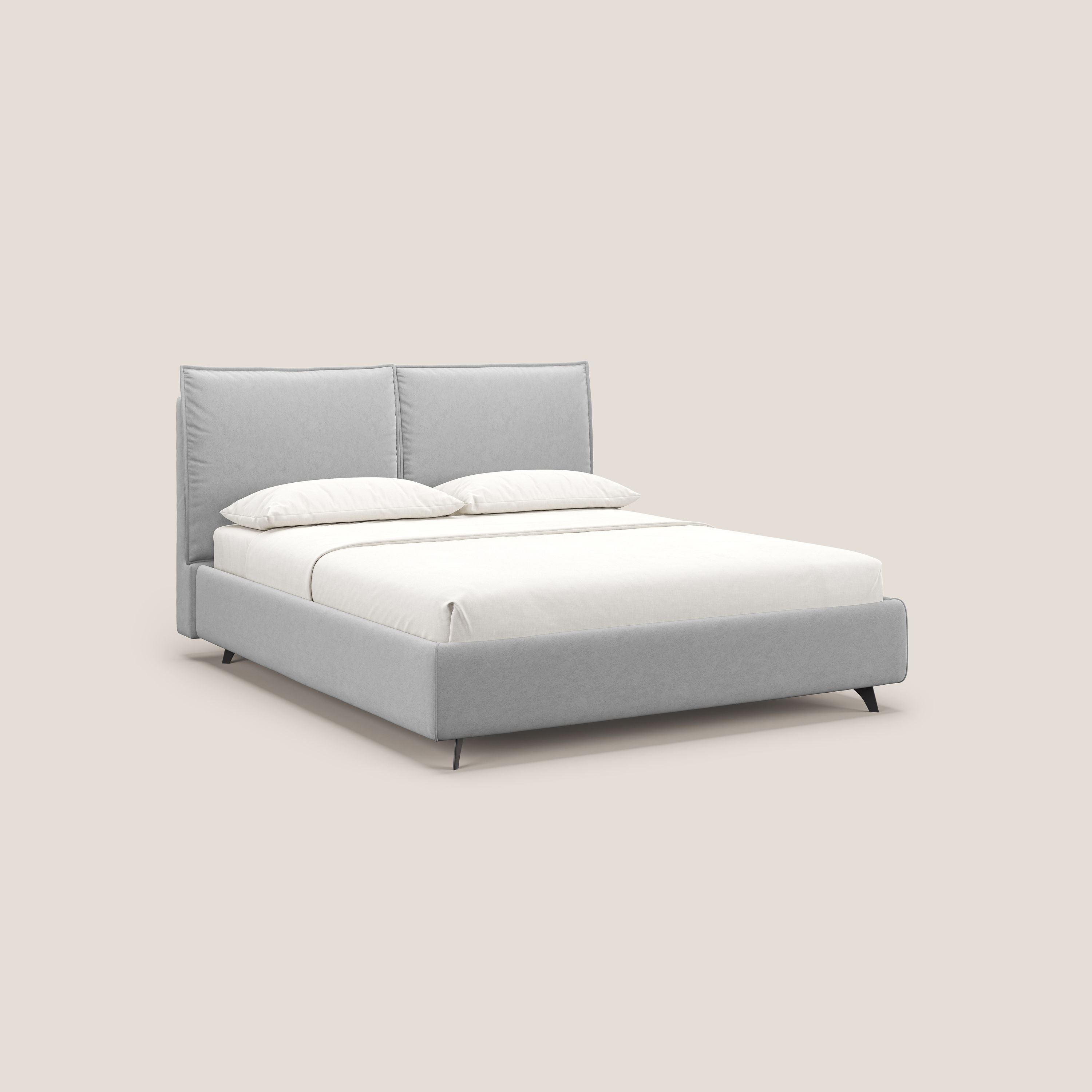 Nives letto imbottito contenitore sfoderabile in microfibra velluto impermeabile T09 grigio chiaro - divani.store