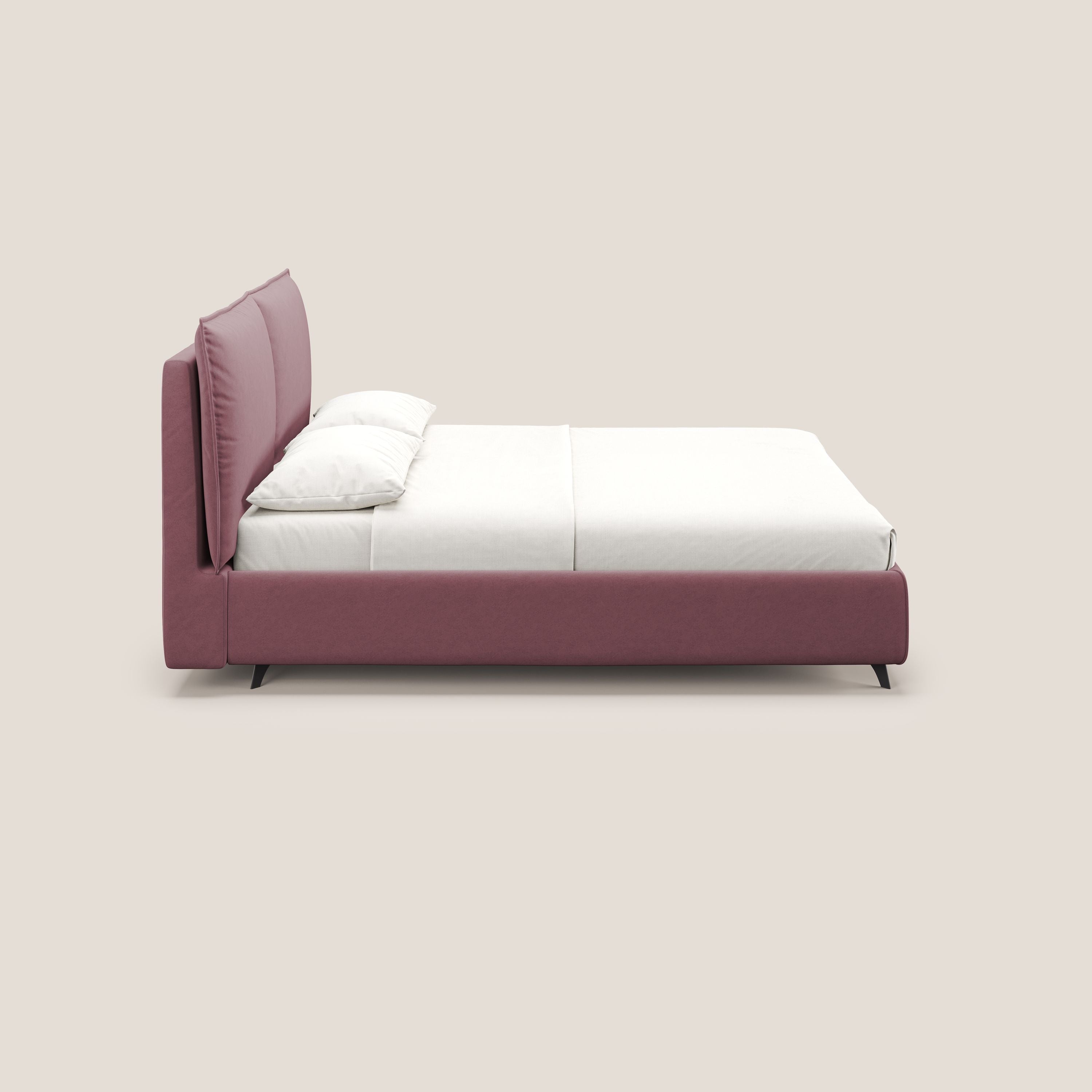 Nives letto imbottito contenitore sfoderabile in microfibra velluto impermeabile T09 salmone - divani.store