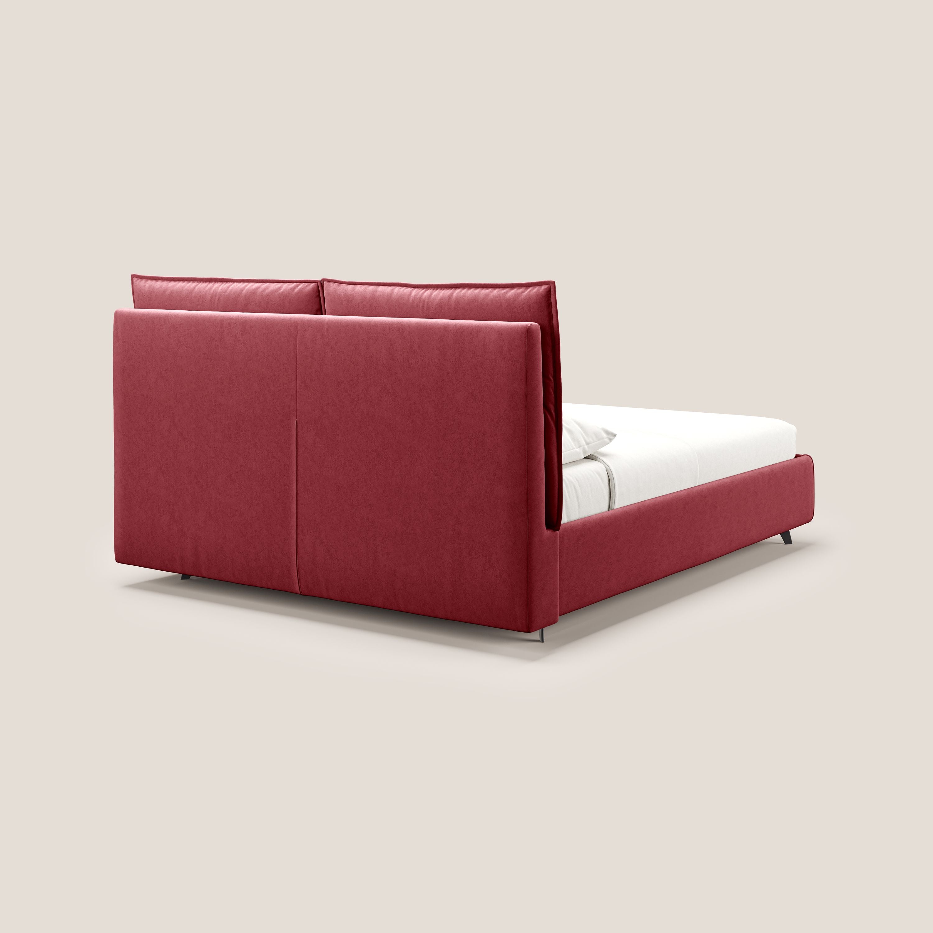 Nives letto imbottito contenitore sfoderabile in microfibra velluto impermeabile T09 rosso - divani.store